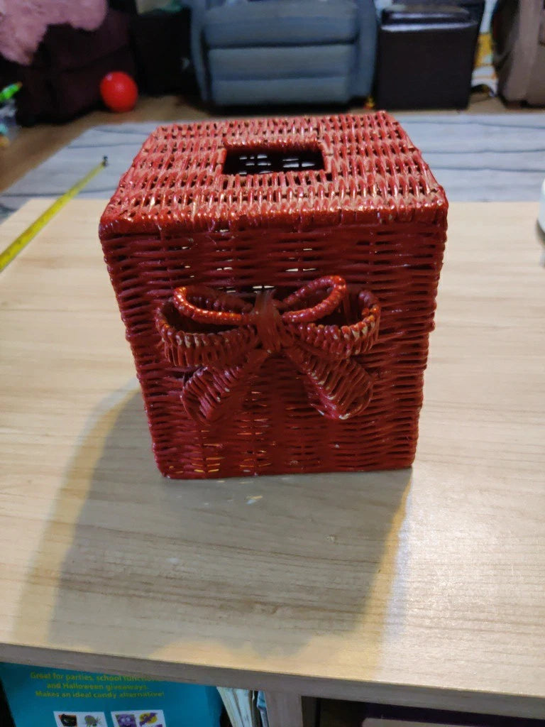 Vintage Tissue Box Holder Woven Wicker Rattan Holder Farmhouse Decor Red Bow | eBay