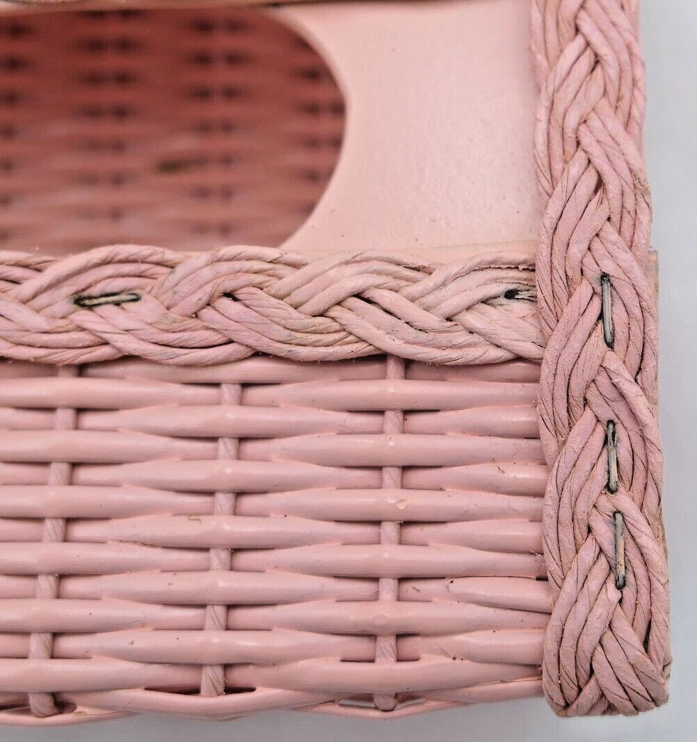 Vintage Pink Faux Wicker Tissue Box Holder Cover Rectangular Vanity Bathroom | eBay