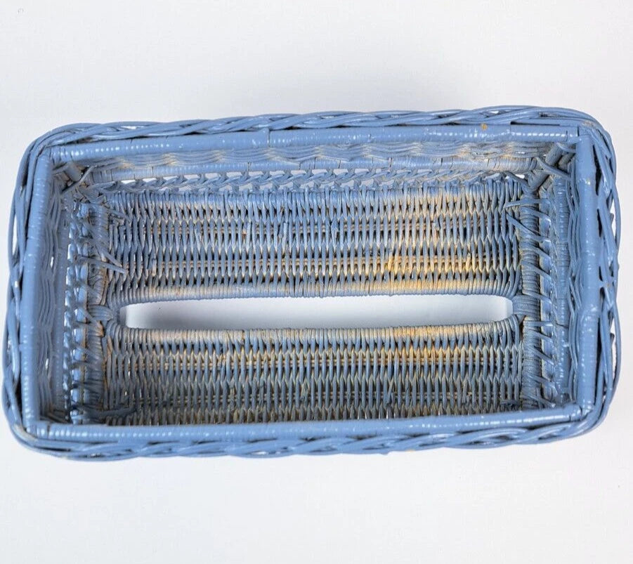 Vintage Painted Woven Wicker Tissue Box Cover, Dusty Blue | eBay