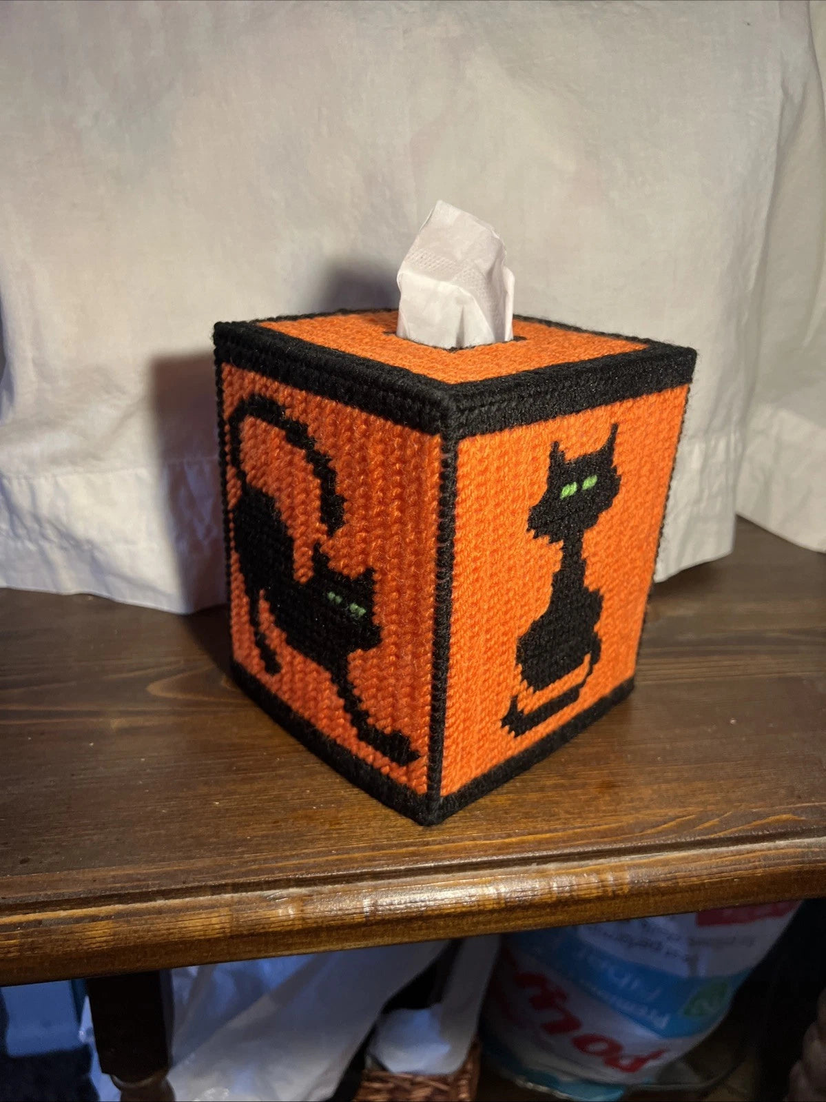 Handmade Needlepoint Halloween Black Cat Boutique Tissue Box Cover New | eBay
