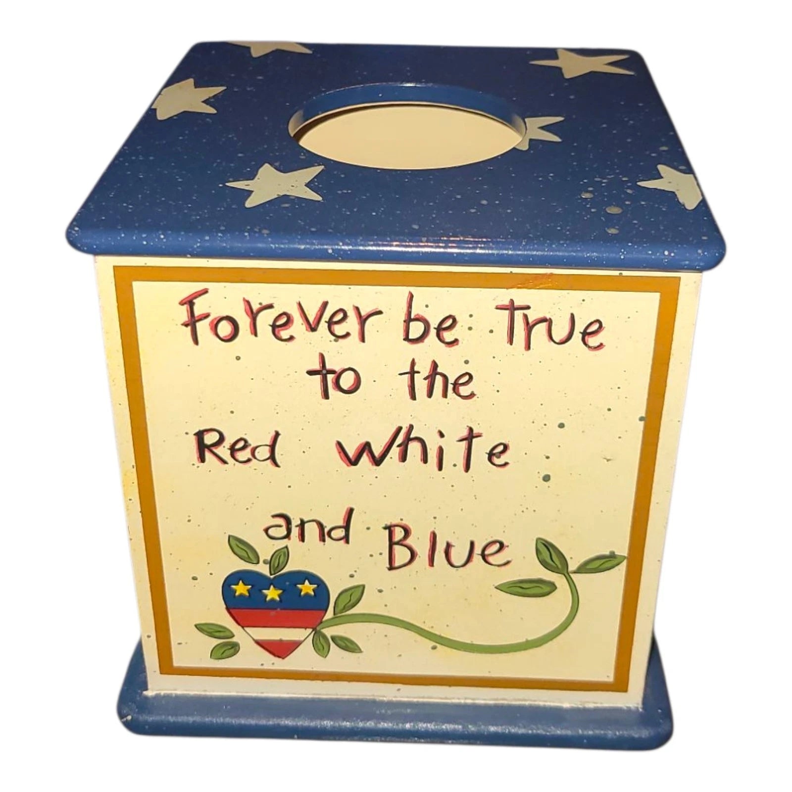 Patriotic Wood Tissue Box Cover American Flag Red White Blue Art Beth Yarbrough | eBay