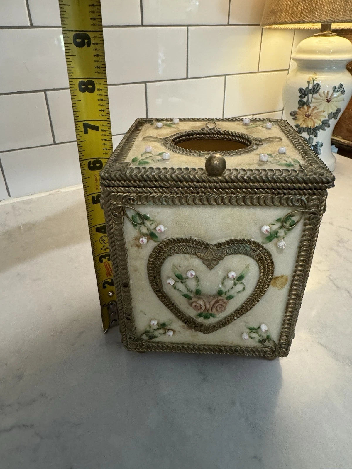 Resin Tissue Box Holder Cover Gold Trim-Flowers-Heart Collection | eBay