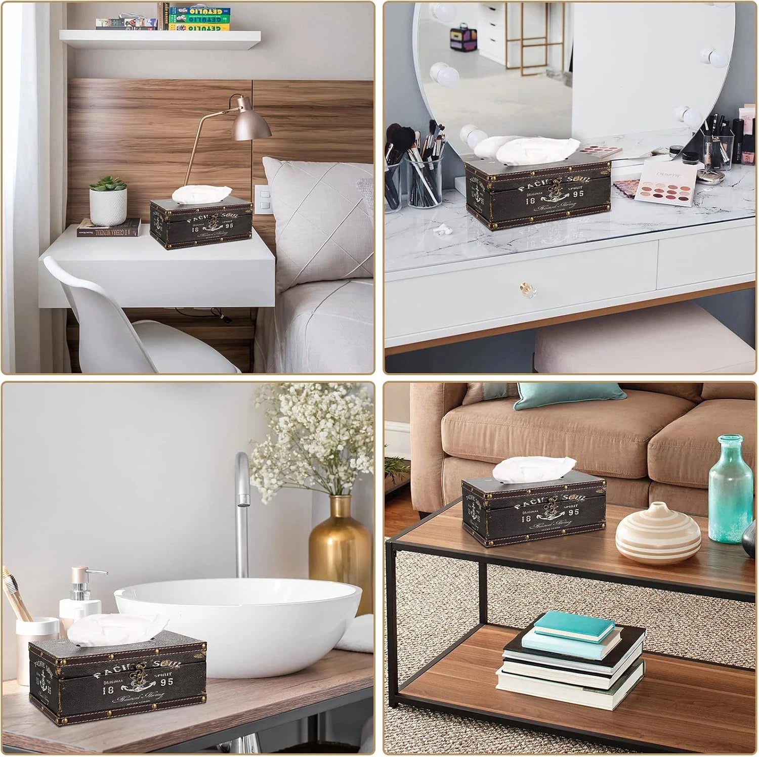 Sumnacon Tissue Box Cover Rectangle Tissue Box with Lid,Wooden Tissue Box Holder | eBay