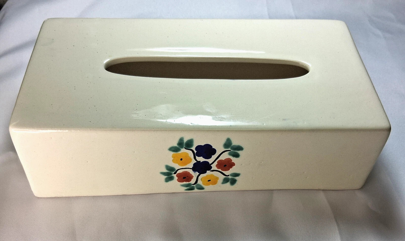 Mexican Folk Art Tissue Box Cover Hand Painted Ceramic White | eBay