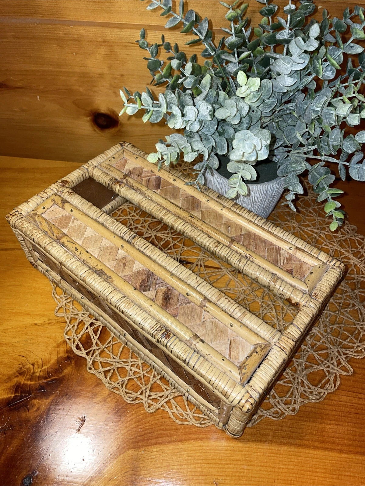 Vintage Tissue Box Cover Holder Bamboo Rattan Wicker Coastal Boho Rectangular | eBay