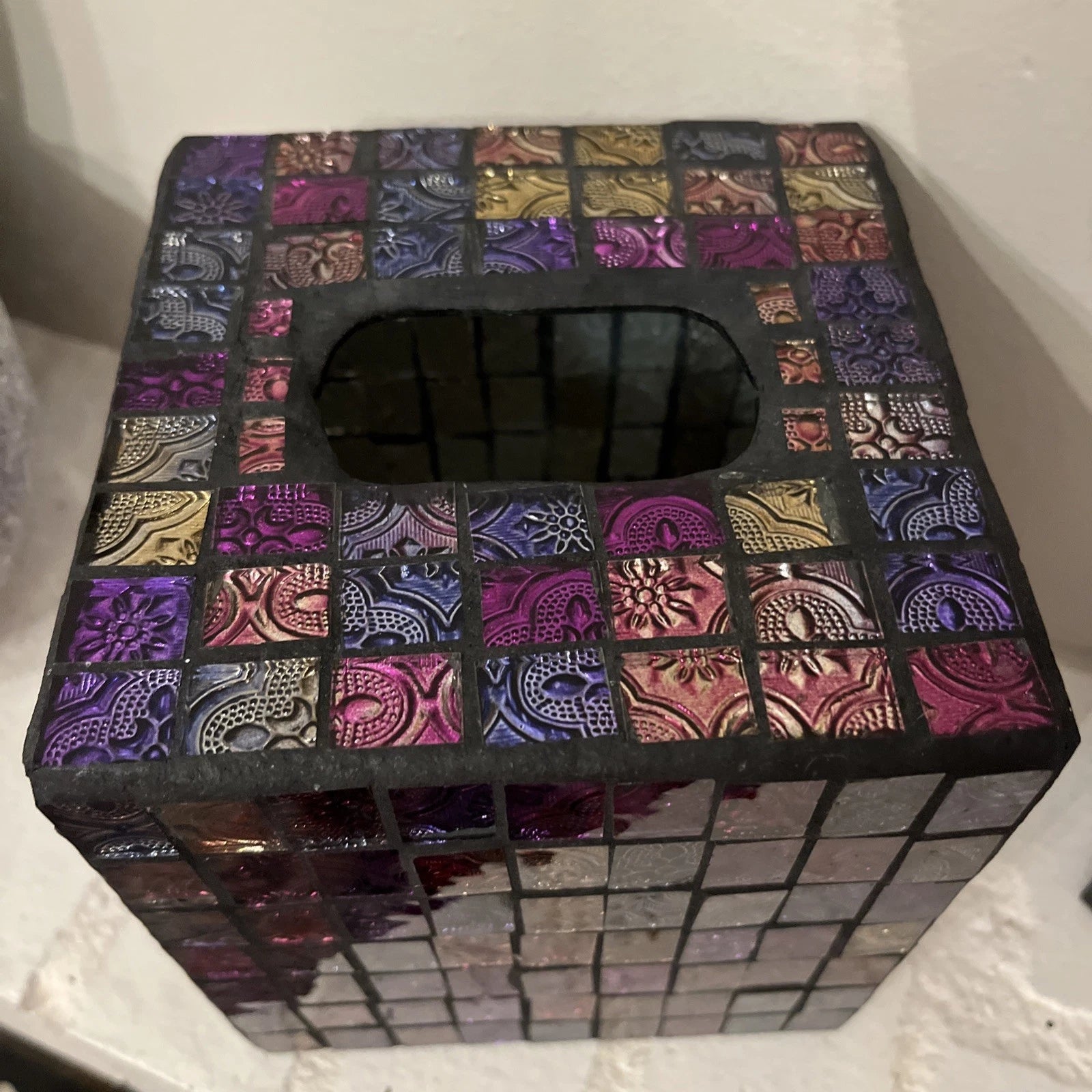 Unique Multicolor Mosaic Glass Tile Tissue Box Cover New Heavy | eBay