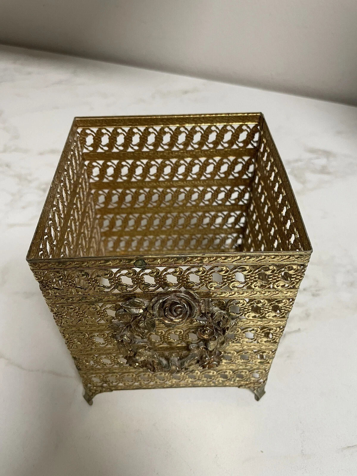 Vintage Hollywood Regency Ormolu Tissue Box Holder Gold Brass Filigree Square | eBay