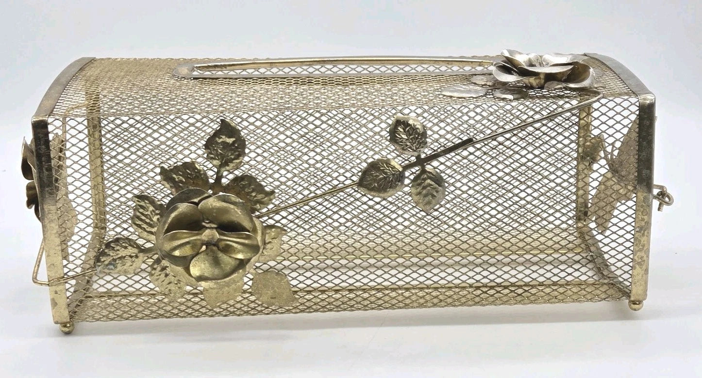 Tissue Box Cover Holder Hollywood Regency Roses Gold Tone Mesh Metal MCM VTG | eBay