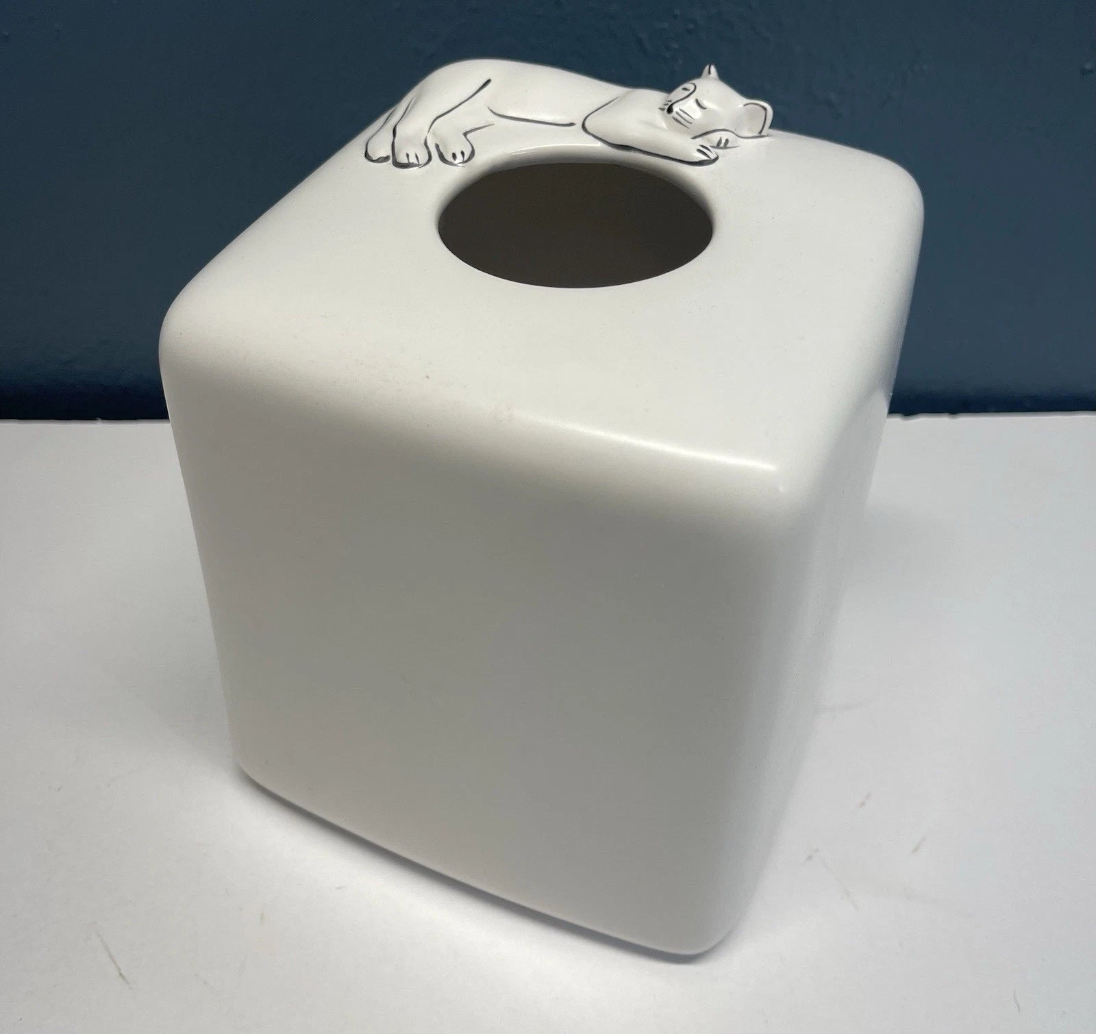 Cats Tissue Box Cover Cube White Sleeping Cat Ceramic Decor | eBay