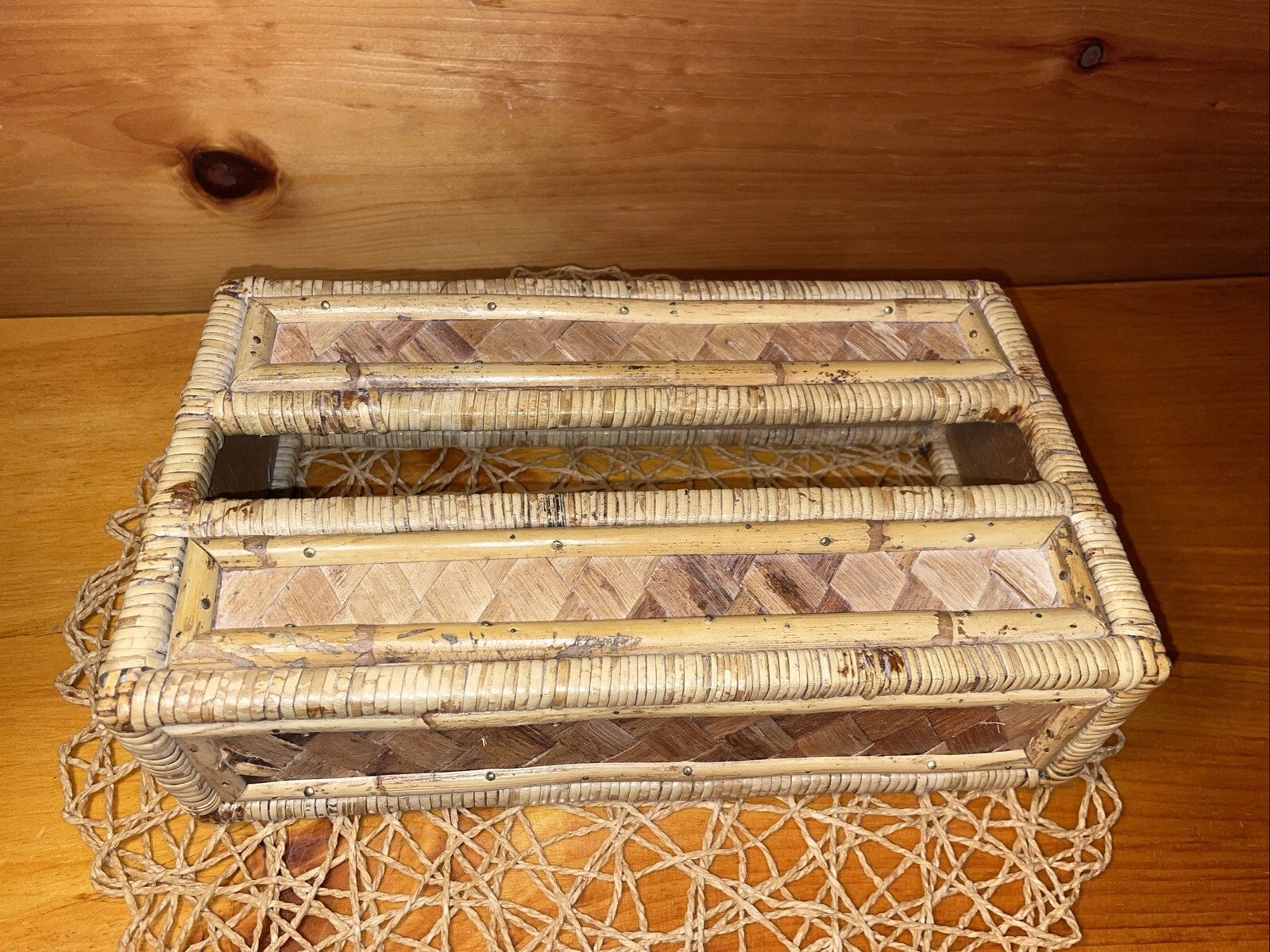 Vintage Tissue Box Cover Holder Bamboo Rattan Wicker Coastal Boho Rectangular | eBay