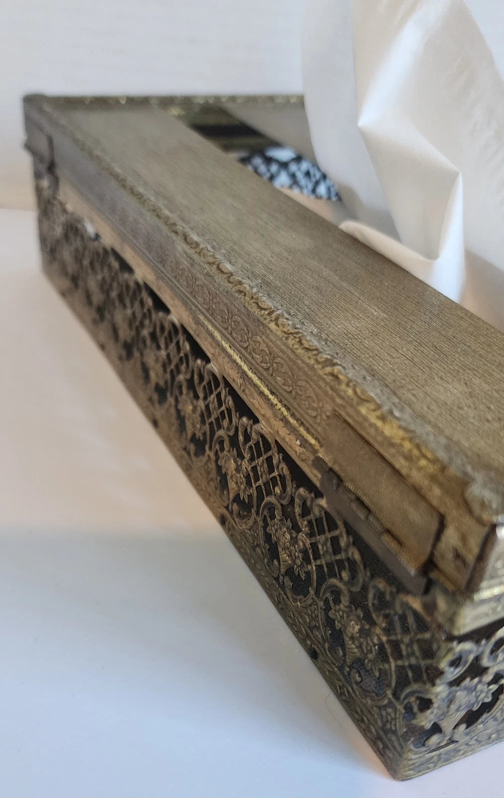 Vintage MCM Gold Tone Tissue Box Holder Ornate Hollywood Regency | eBay