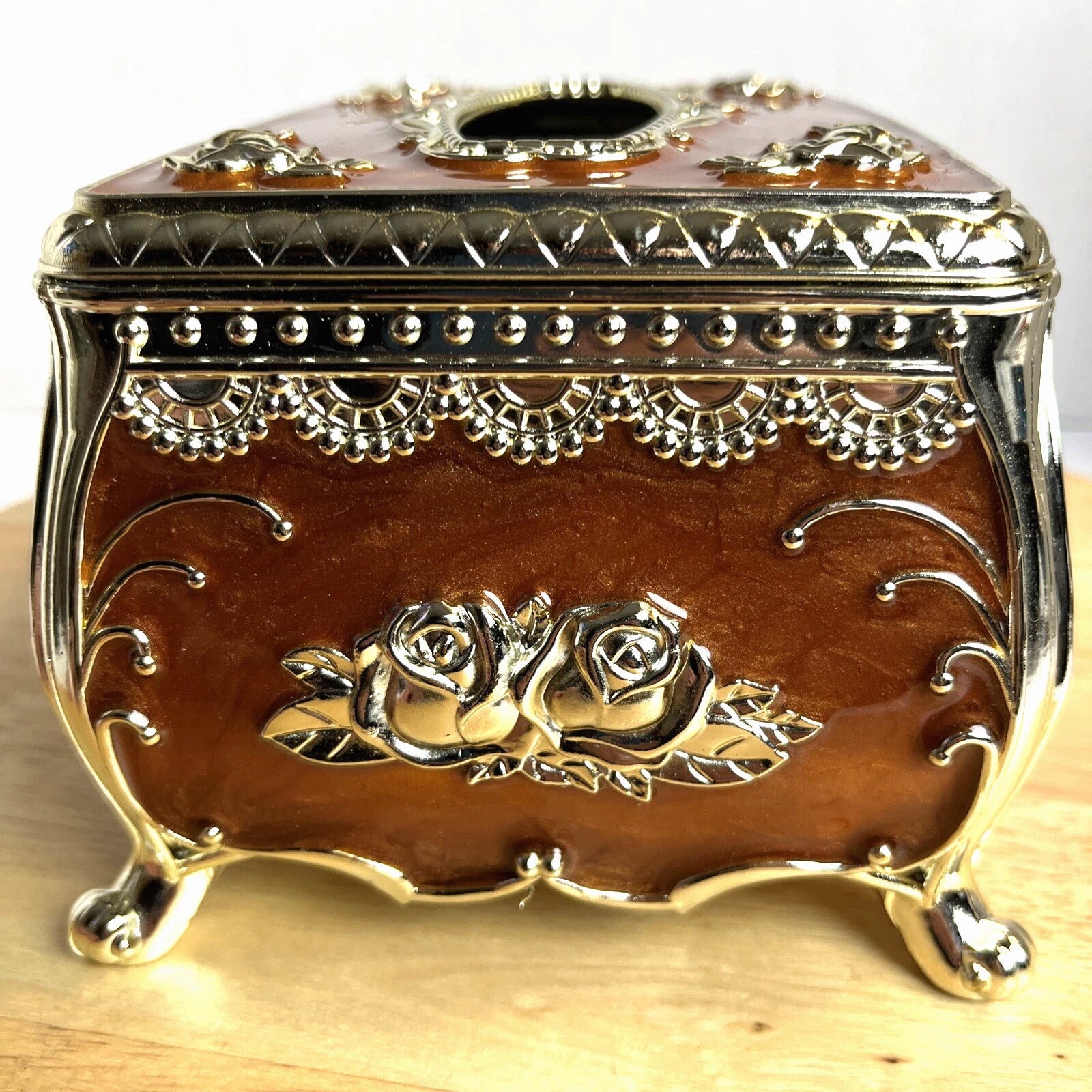 Victorian Style Tissue Box Holder Enameled Brown Silver Floral Bathroom Decor | eBay