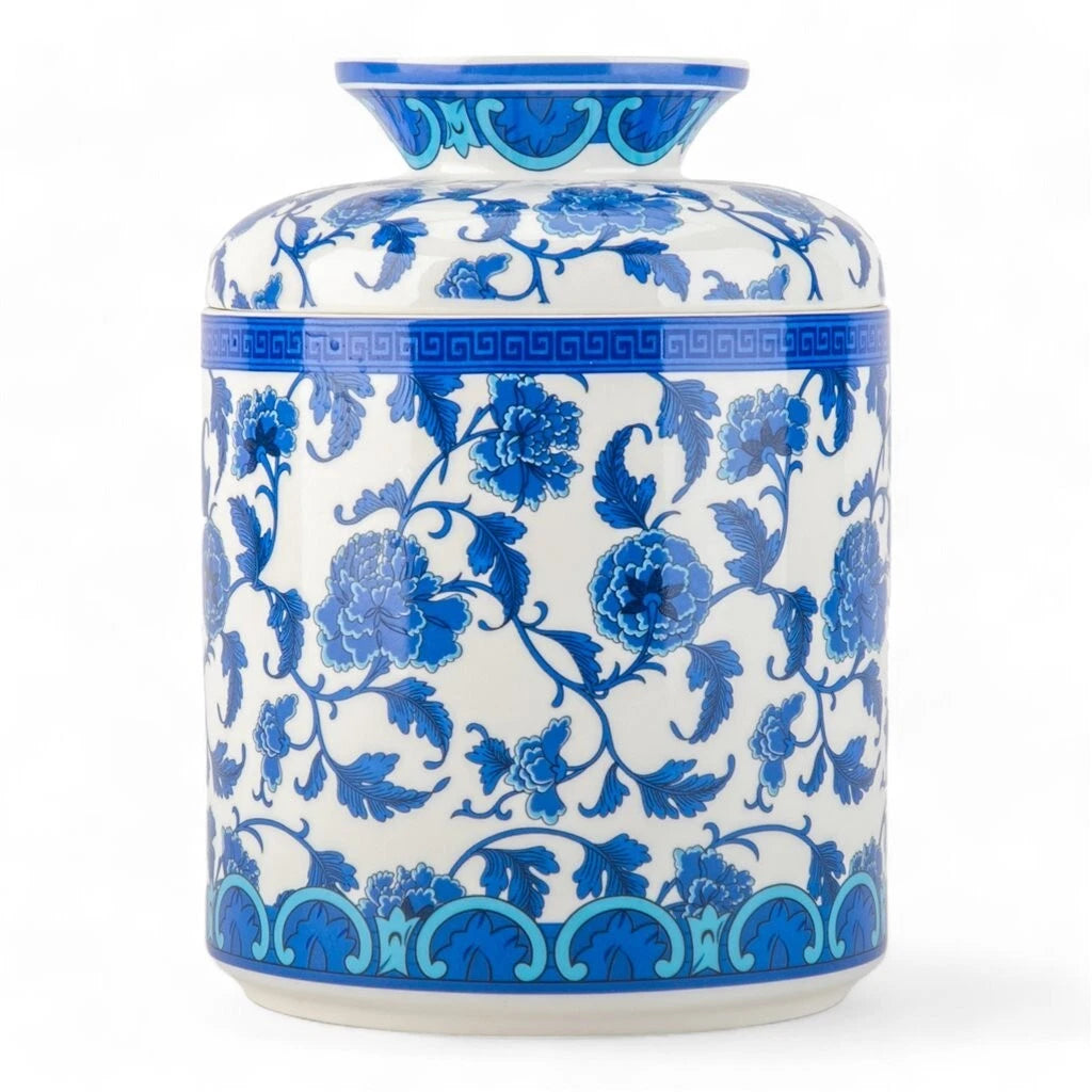 Blue & White Round Tissue Box Cover 7" Porcelain Tissue Holder Blue Floral | eBay