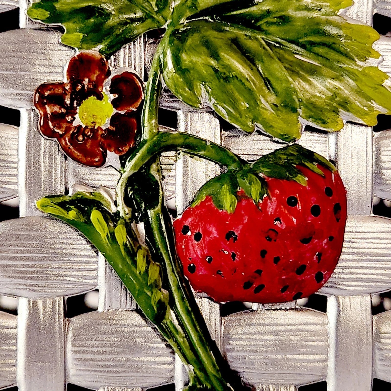 VTG Tissue Box Cover Square Silver Woven Metal Painted Strawberries Cottagecore | eBay