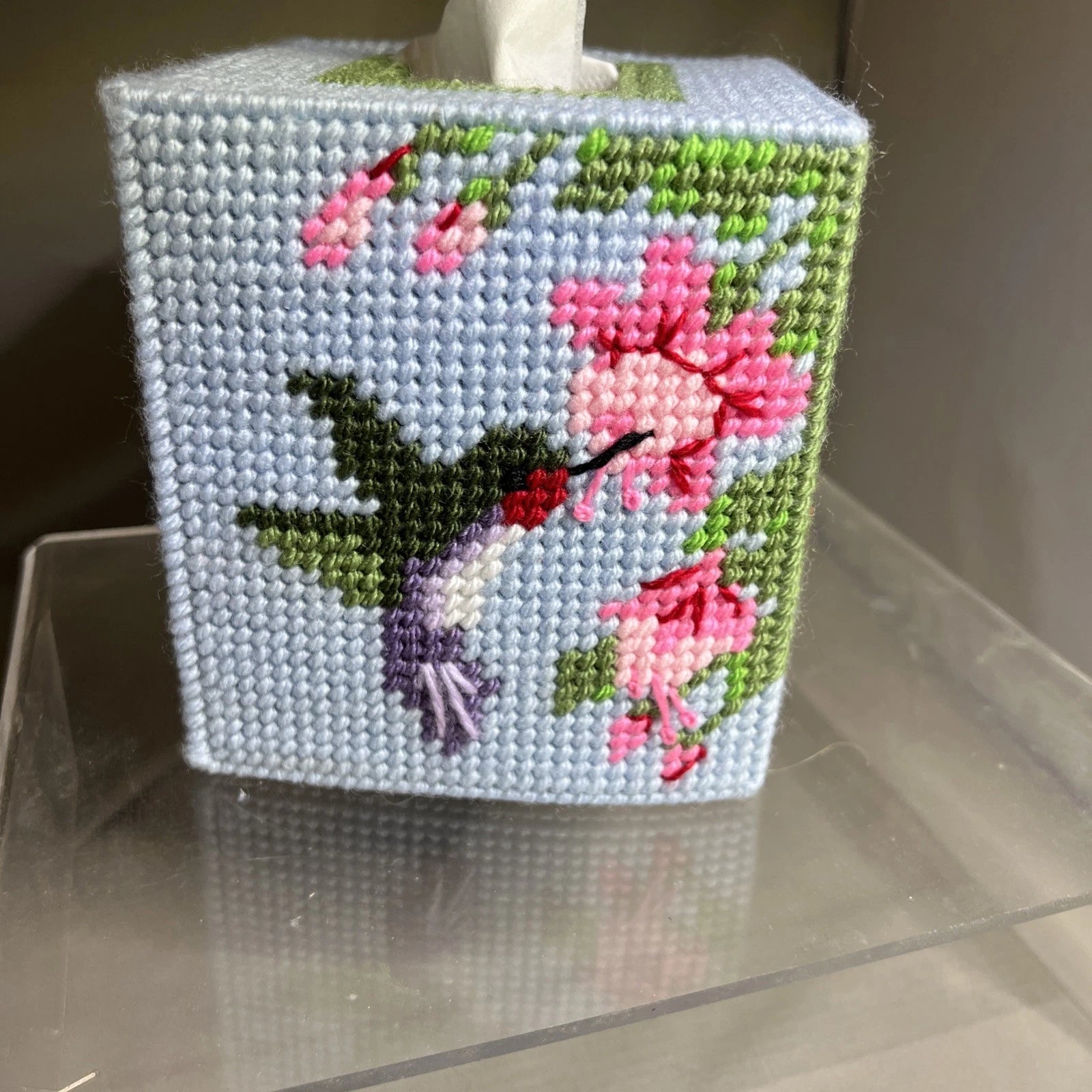 Handmade Needlepoint Hummingbird And Flower Tissue Box Cover | eBay