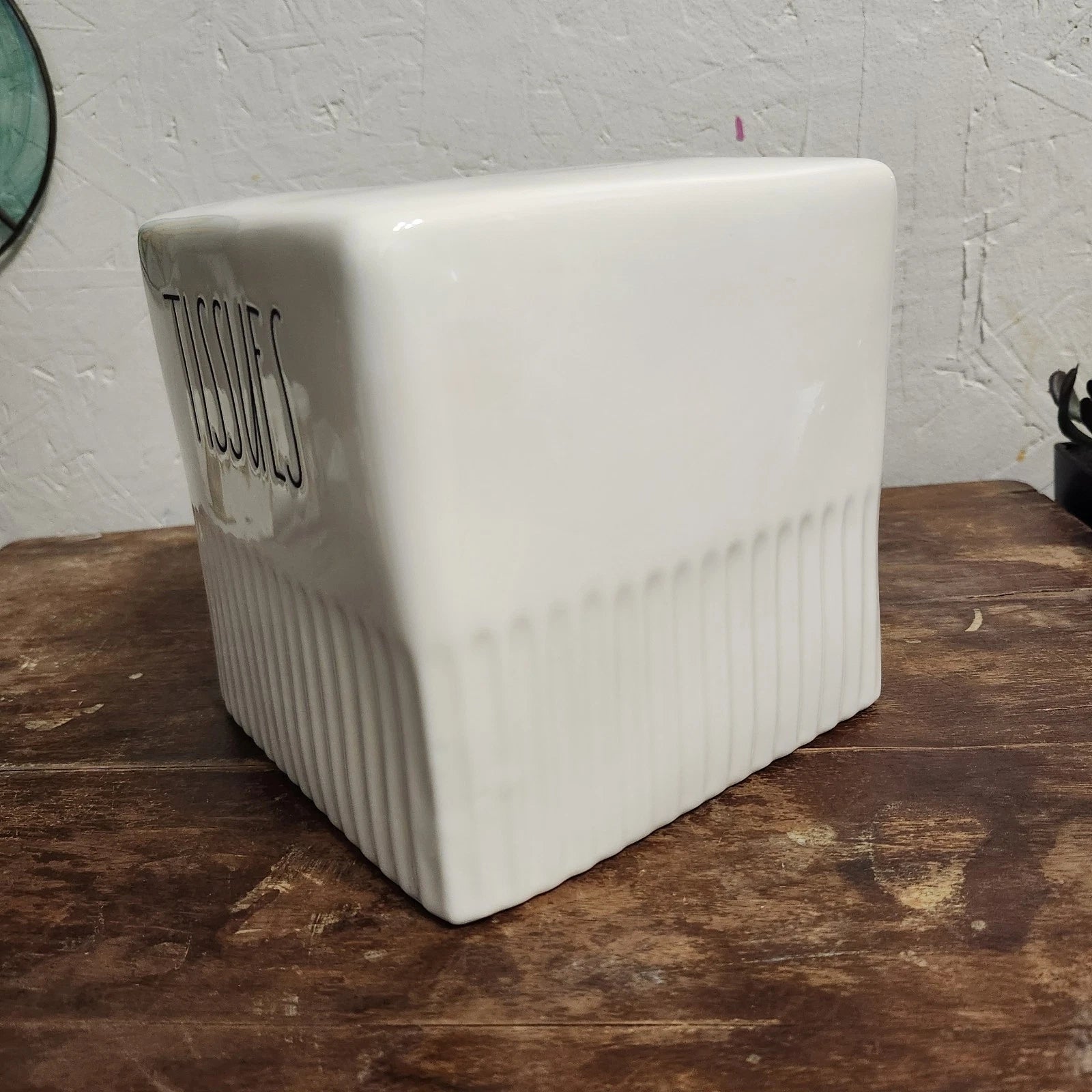 RAE DUNN Artisan Collection Heavy White Ceramic Ribbed Tissue Box Cover 6x6" | eBay