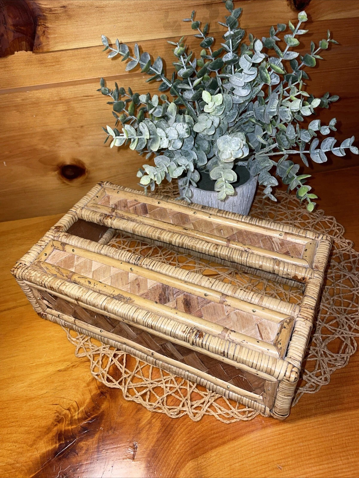 Vintage Tissue Box Cover Holder Bamboo Rattan Wicker Coastal Boho Rectangular | eBay