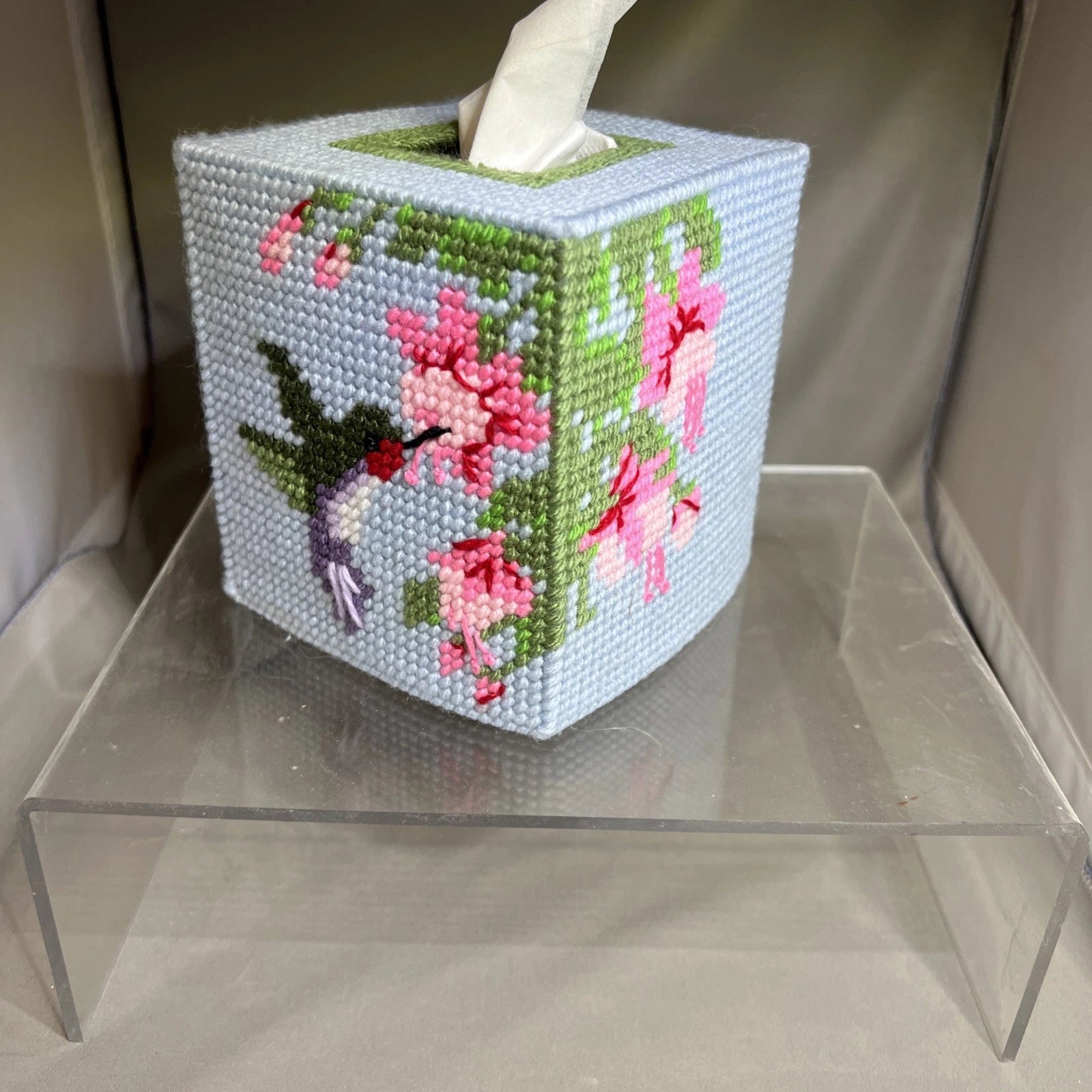 Handmade Needlepoint Hummingbird And Flower Tissue Box Cover | eBay