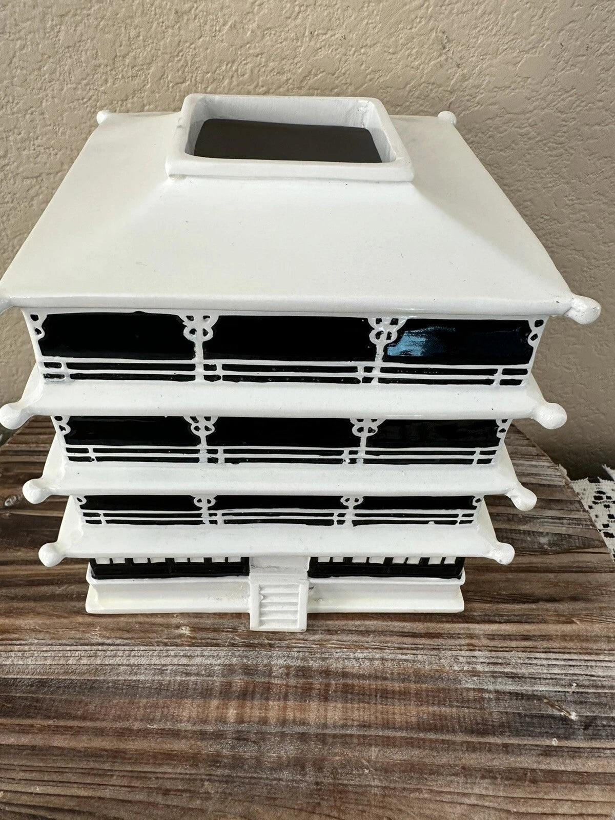 Crate & Barrel Black & White Pagoda Ceramic and Resin Tissue Box Holder | eBay