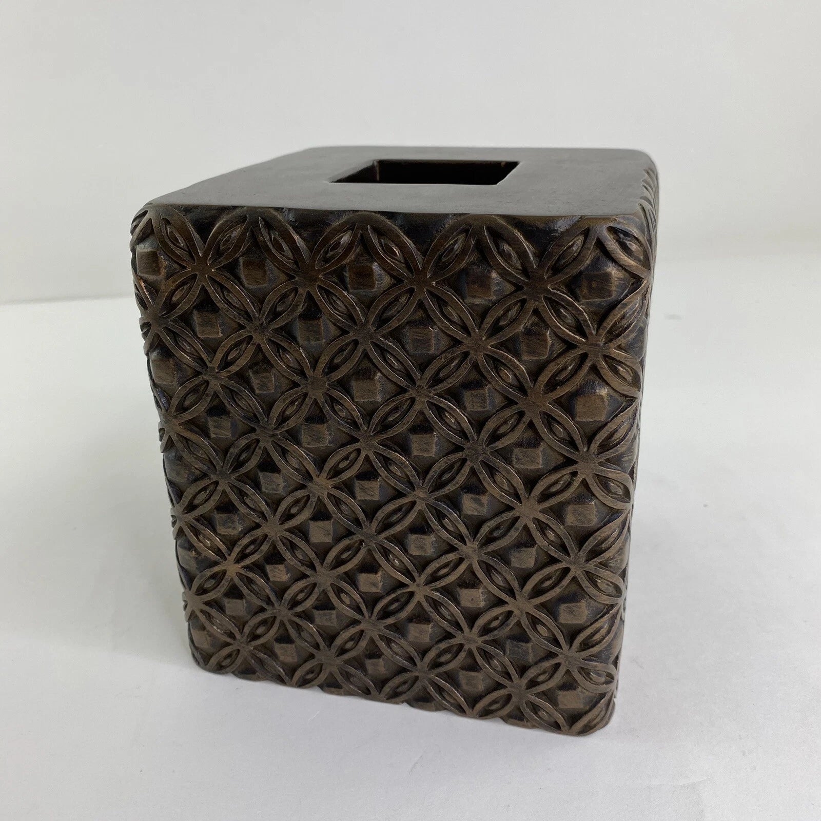 Islandia Tissue Box Cover Square Antique Bronze Geometric Design Heavy! | eBay