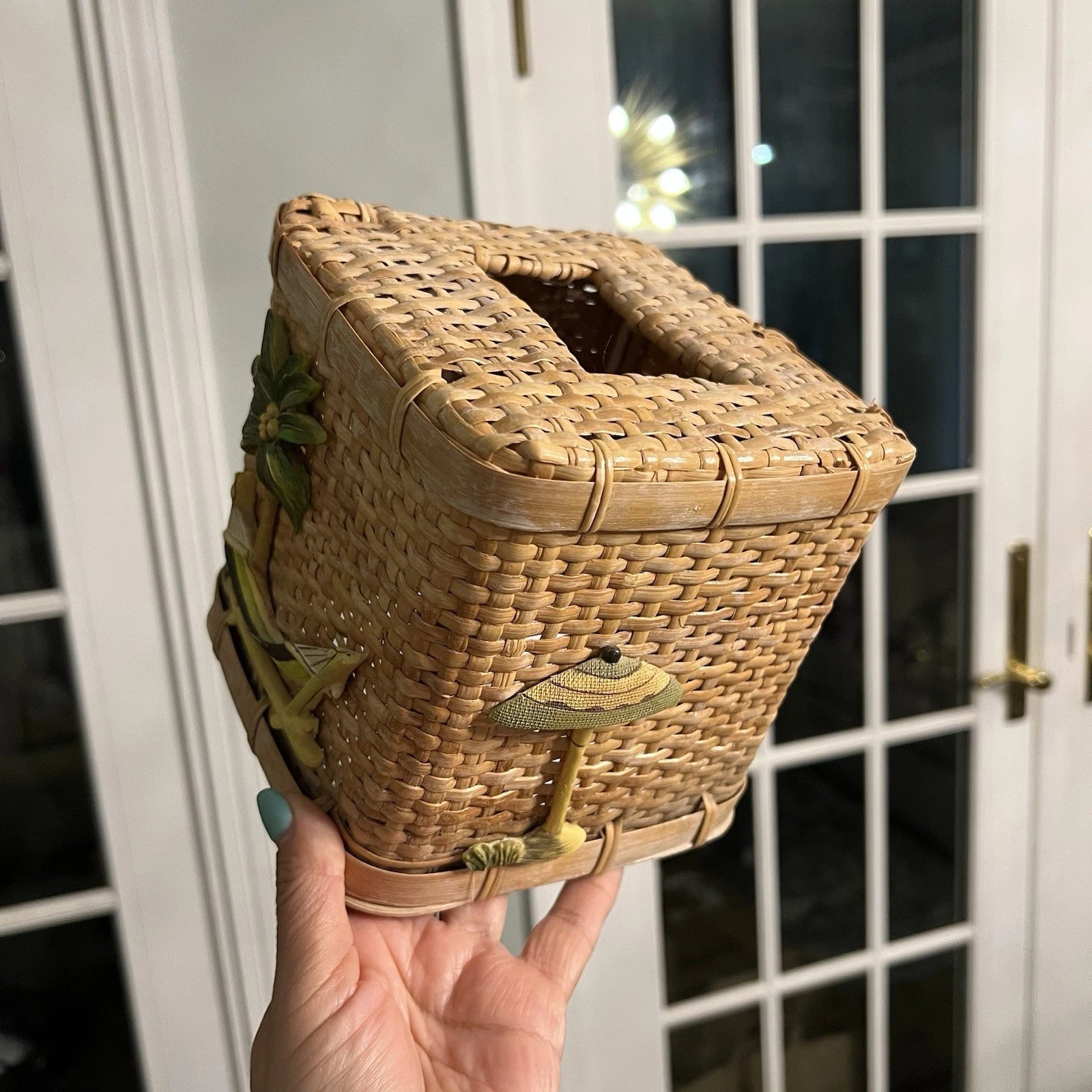 Vintage Wicker Tissue Box Cover Palm Tree Hammock Rattan Beach Boho | eBay