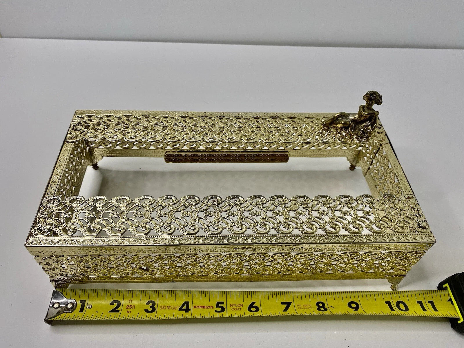 Gold Tone Filigree Metal Tissue Box Holder Cover Cherub Vintage Home Decor | eBay