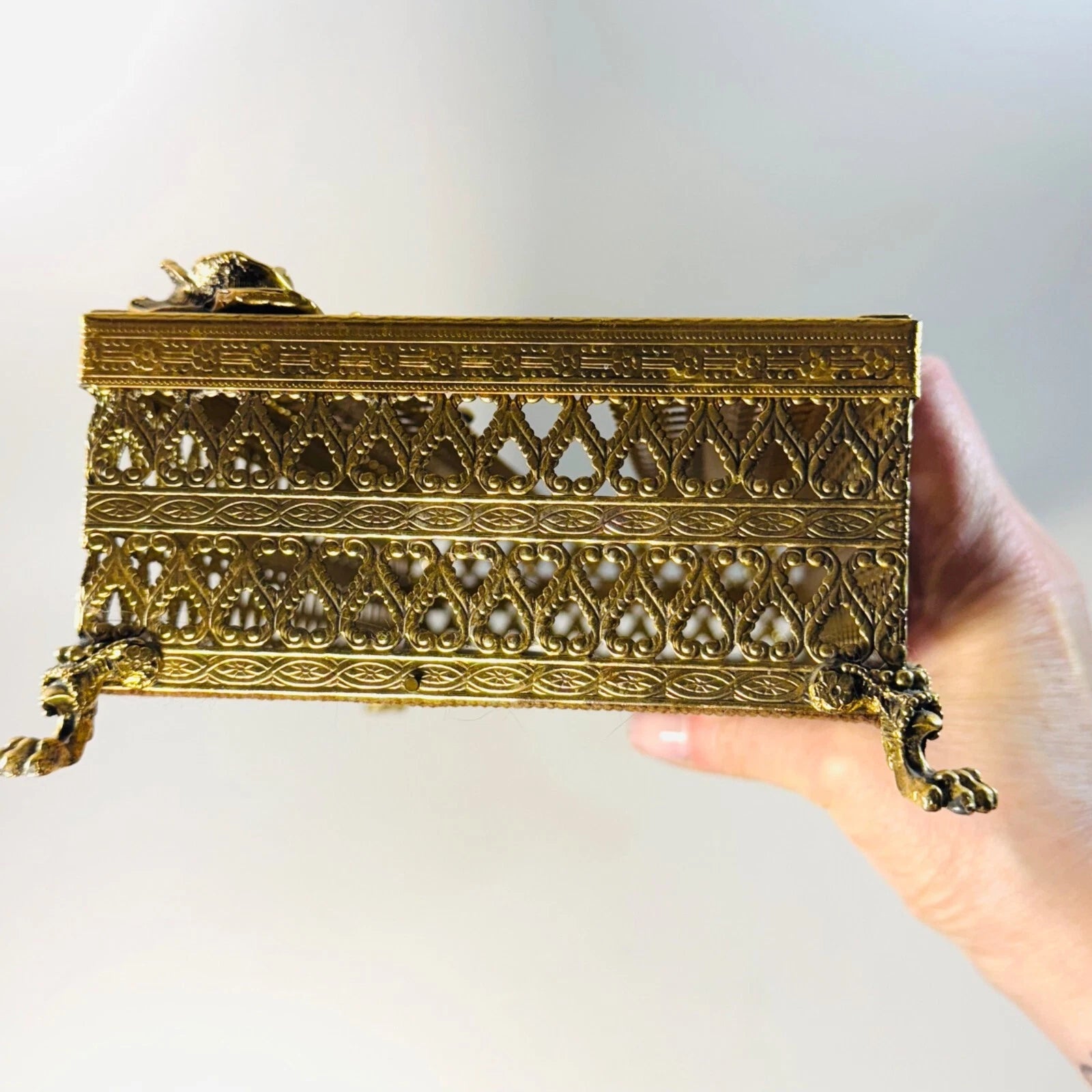 Vintage Gold Ormolu Filigree Metal Tissue Box Holder Roses Clawfoot | eBay