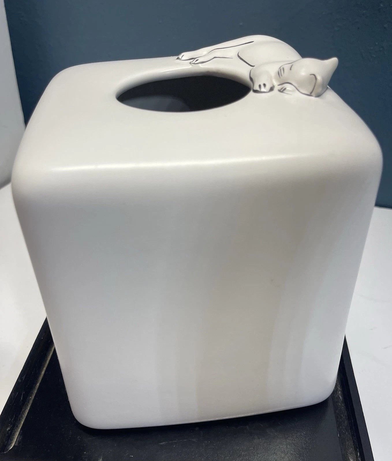 Cats Tissue Box Cover Cube White Sleeping Cat Ceramic Decor | eBay
