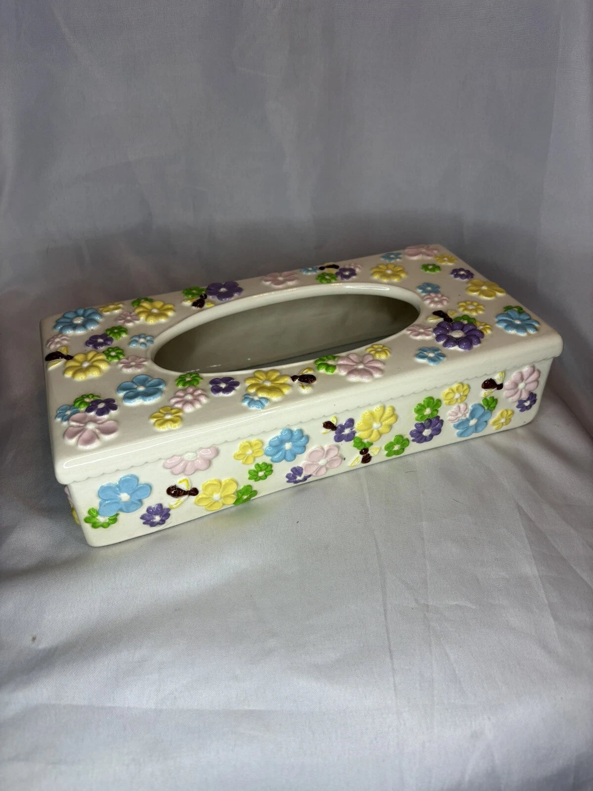 Vintage Hand Painted Rectangle Floral Ceramic Tissue Box Cover 1978 | eBay