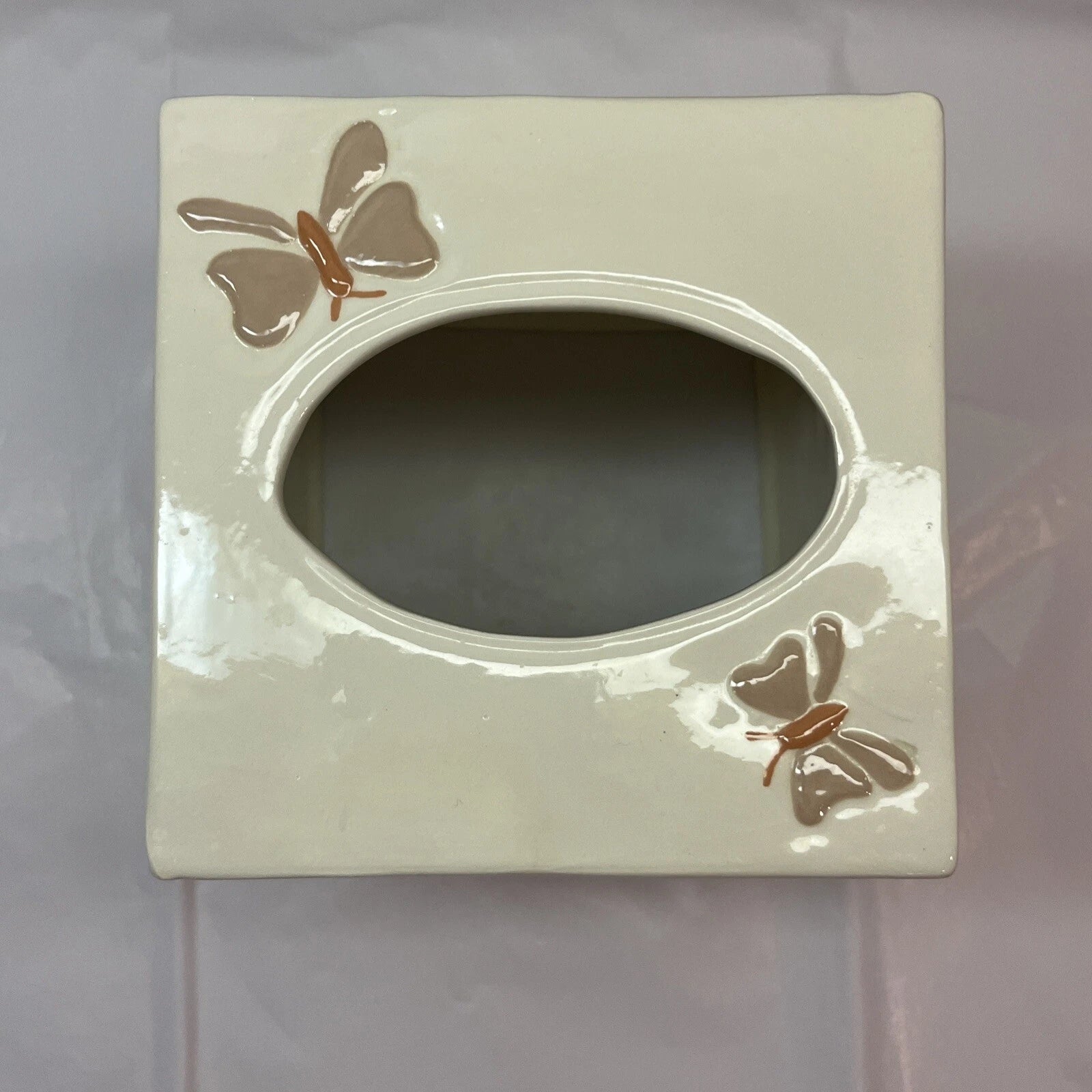 Vintage Ceramic Tissue Box Holder Butterfly Sunflower Brown Yellow Retro | eBay