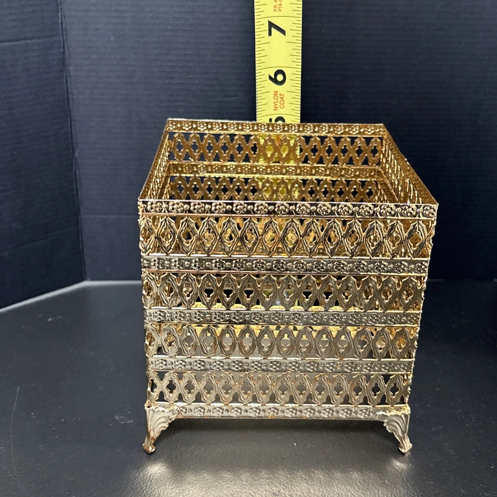 Vintage Gold Brass Filigree Tissue Box Holder Square Hollywood Regency | eBay