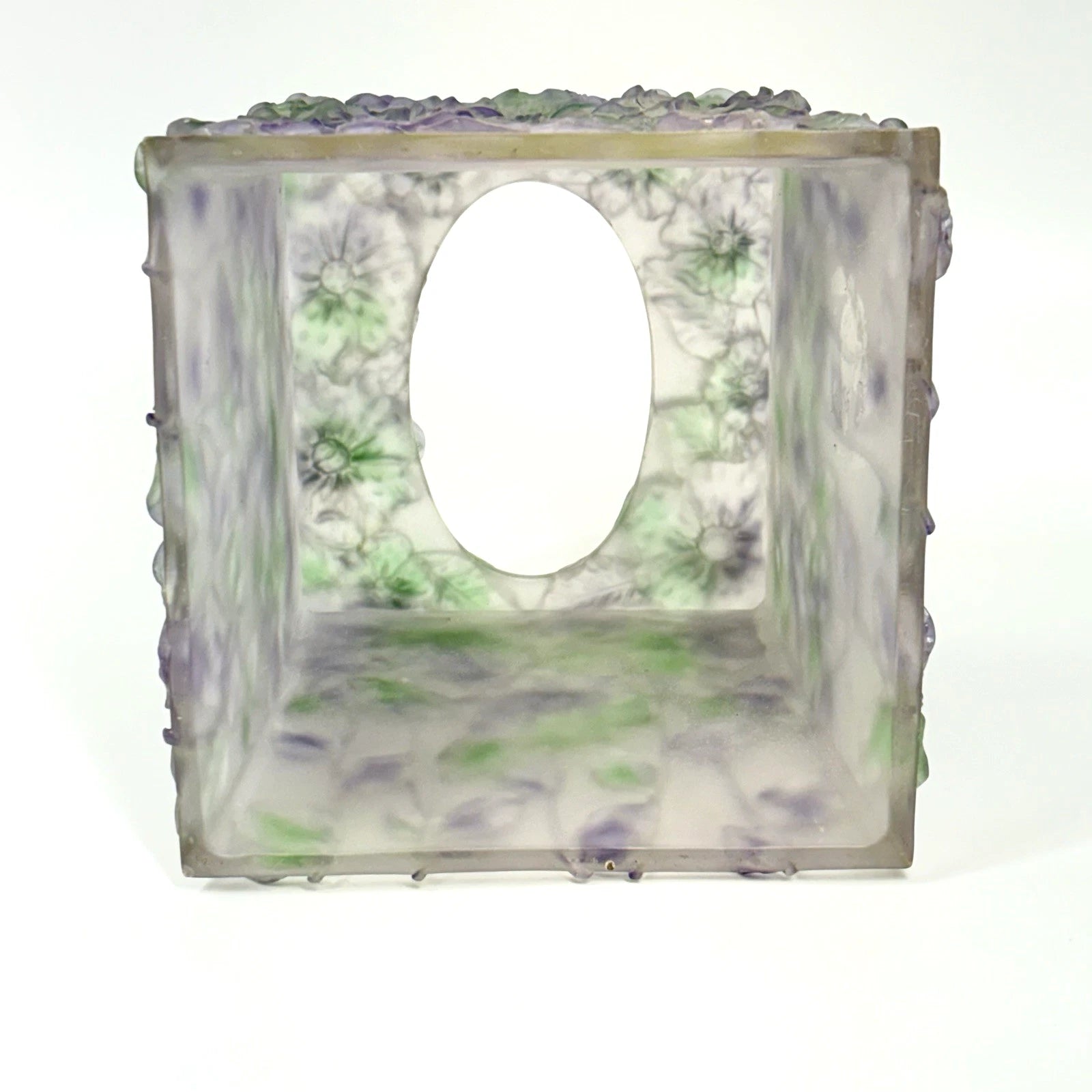 Tissue Box Cover Square Acrylic Raised Purple Green Flowers 6.25" Thick Plastic | eBay