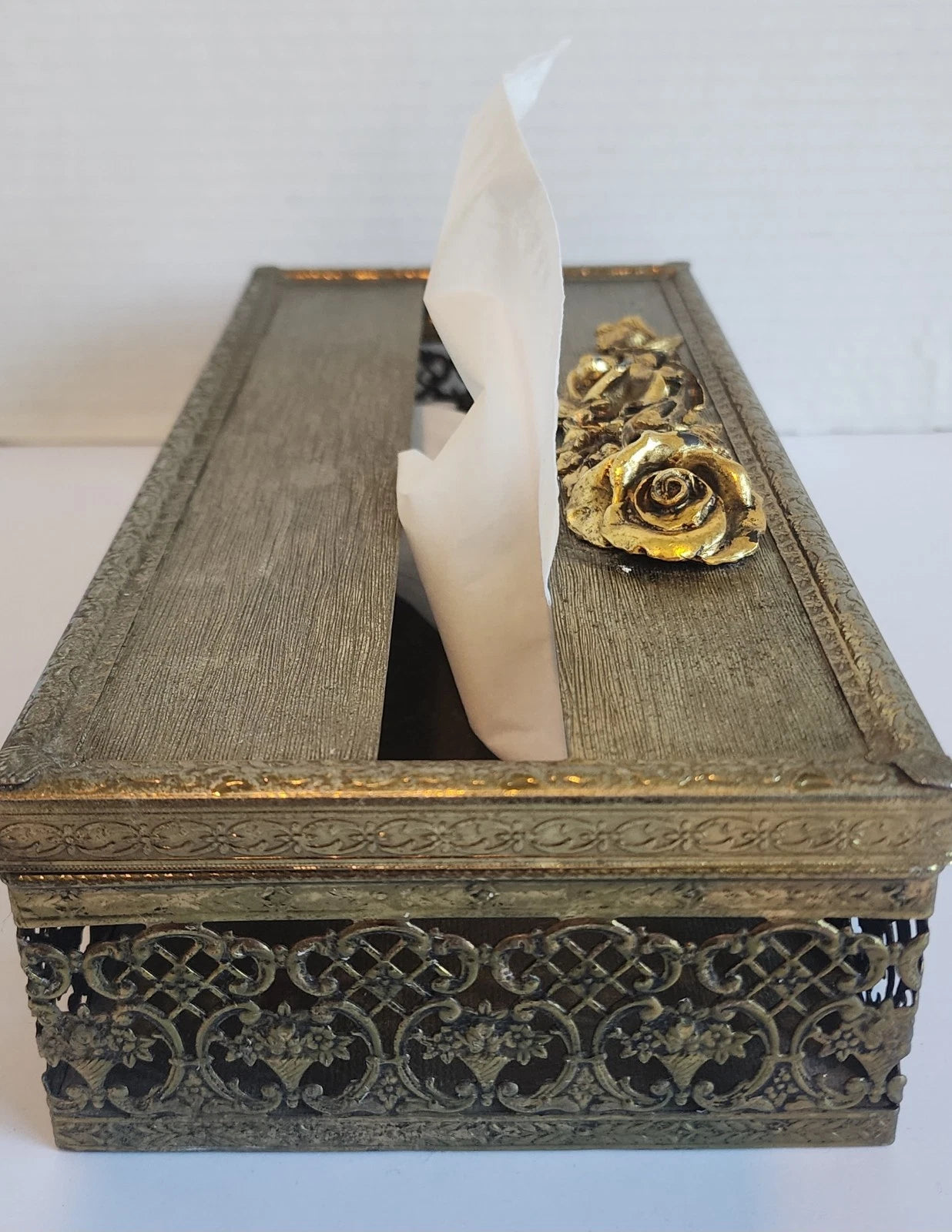 Vintage MCM Gold Tone Tissue Box Holder Ornate Hollywood Regency | eBay