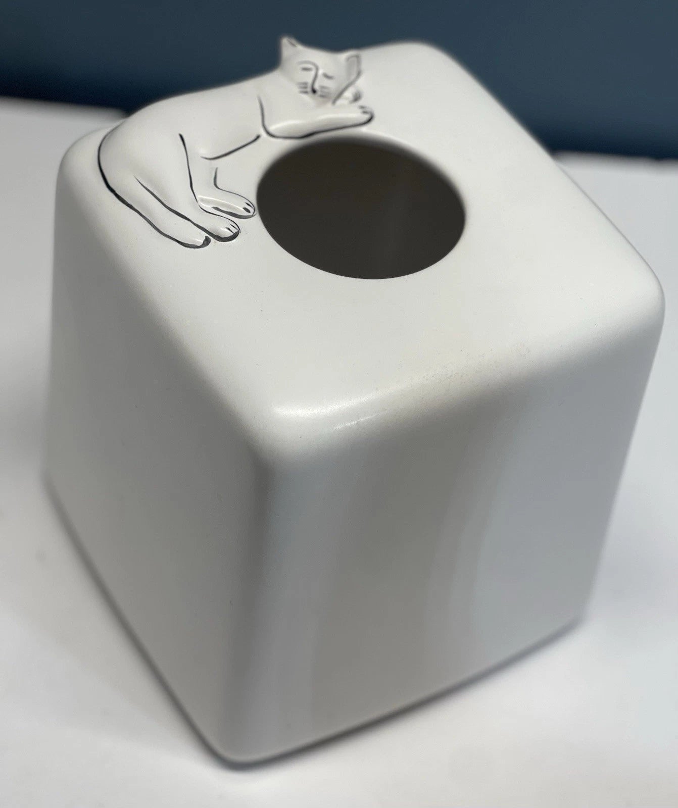 Cats Tissue Box Cover Cube White Sleeping Cat Ceramic Decor | eBay