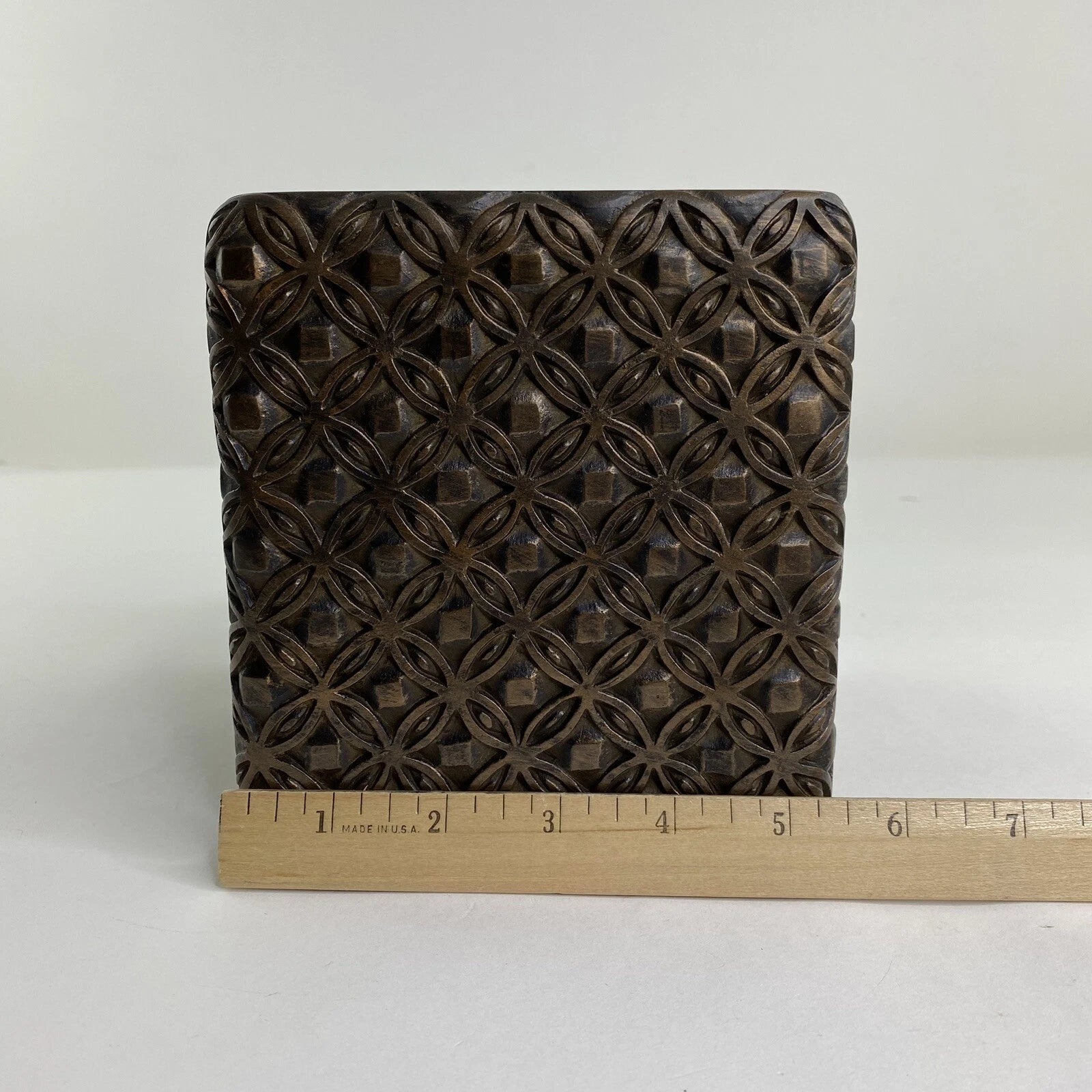 Islandia Tissue Box Cover Square Antique Bronze Geometric Design Heavy! | eBay