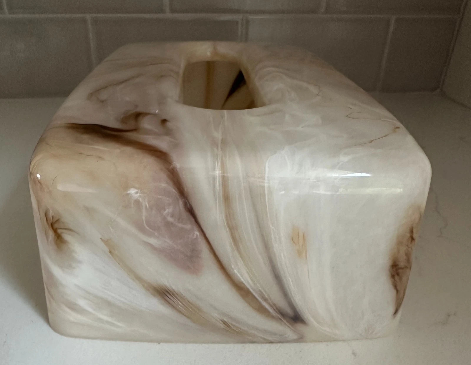 Faux Marble Vintage Acrylic Lucite Plastic Tissue Box Cover Cream Tan | eBay