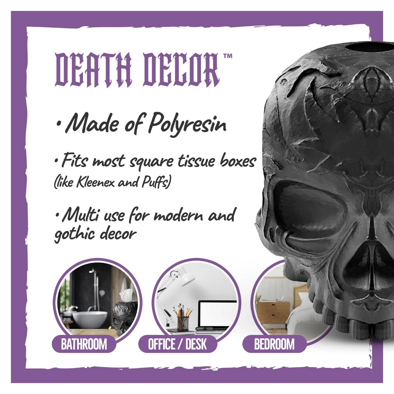 Tissue Box Cover Gothic Skull for Countertop, Modern, Vanity, Dresser, Organizer | eBay