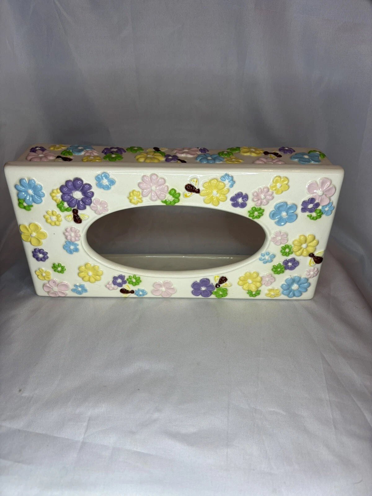 Vintage Hand Painted Rectangle Floral Ceramic Tissue Box Cover 1978 | eBay