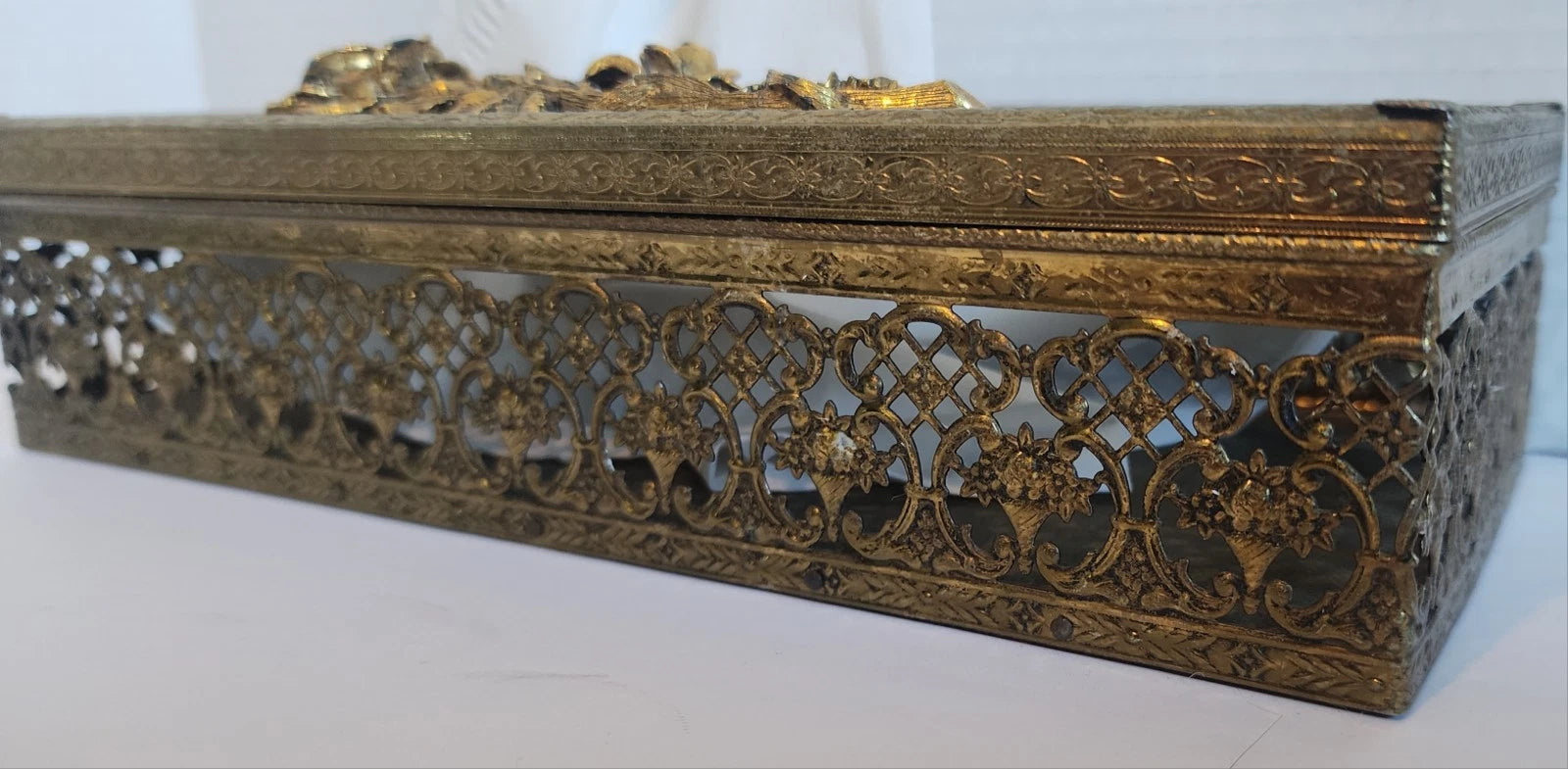Vintage MCM Gold Tone Tissue Box Holder Ornate Hollywood Regency | eBay