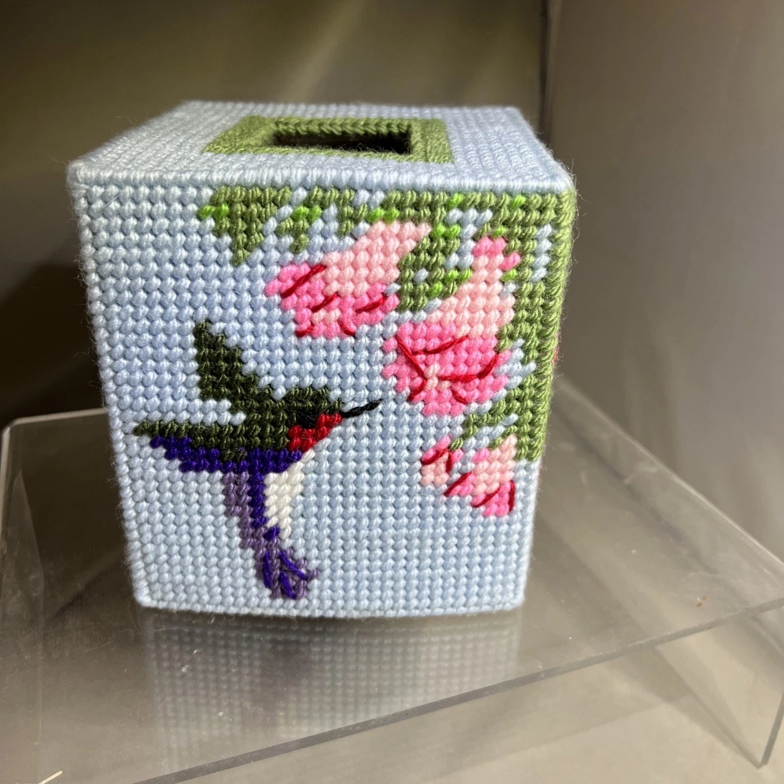 Handmade Needlepoint Hummingbird And Flower Tissue Box Cover | eBay