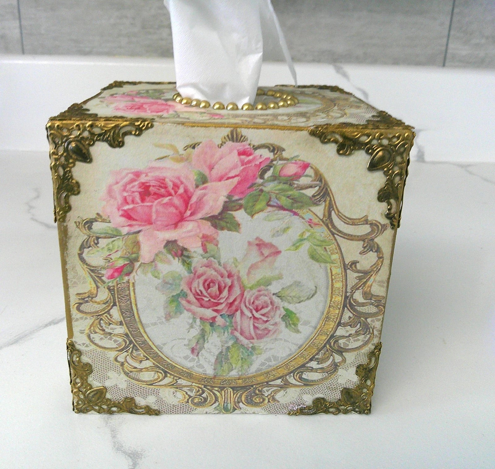 Shabby Chic Victorian Tissue Box Cover~Custom Design w/Filigree Accents~Roses | eBay
