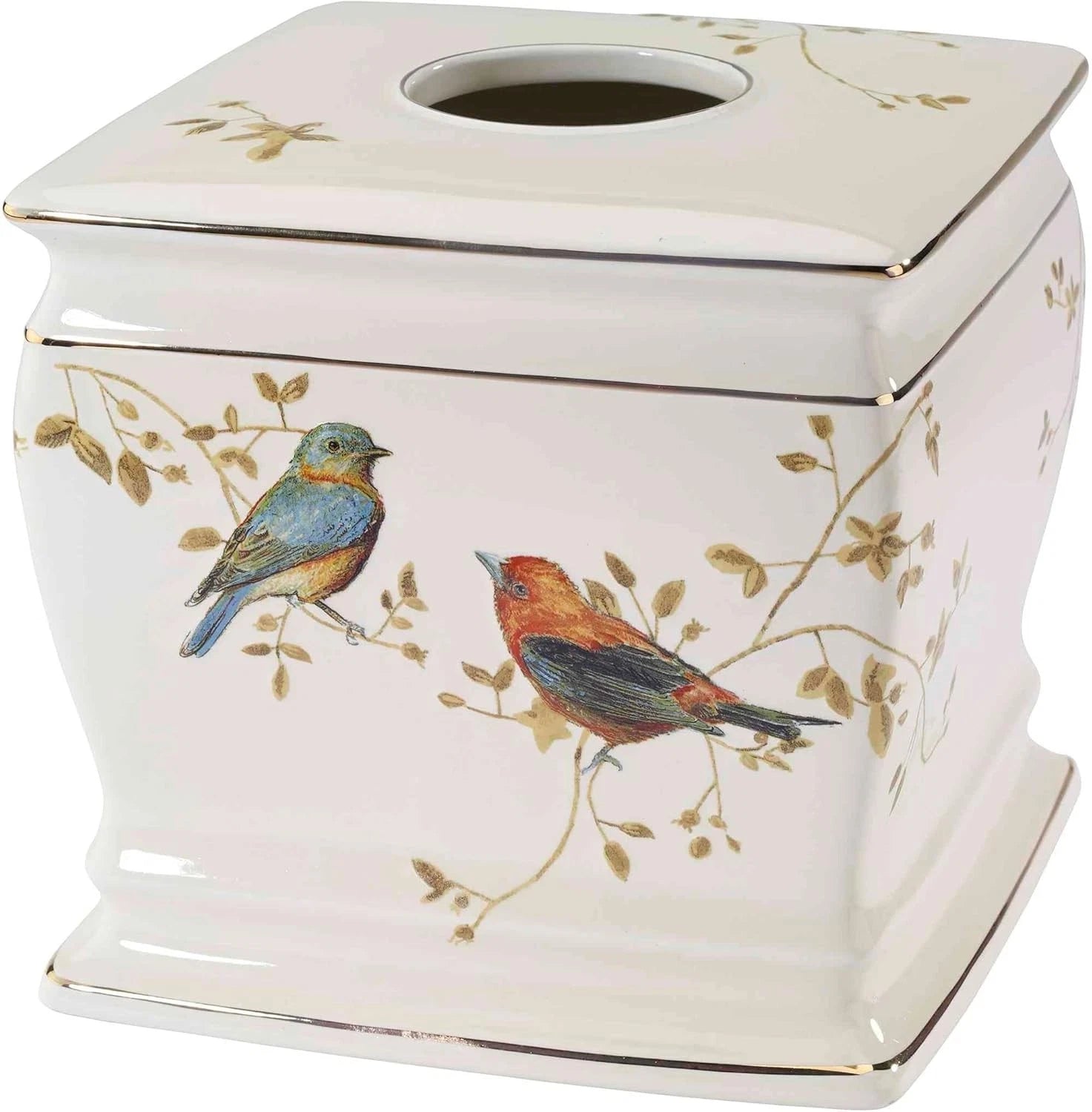 Elegant Gilded Birds Ivory Ceramic Tissue Box Cover for Nature-Inspired Decor | eBay