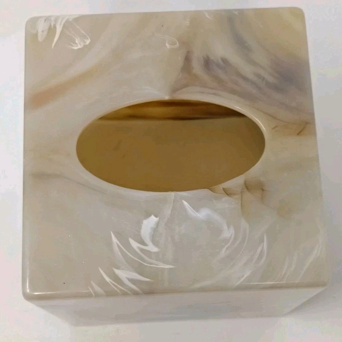 Vintage Faux Marble Tissue Box Cover Holder Square Acrylic Plastic Neutral Tan | eBay