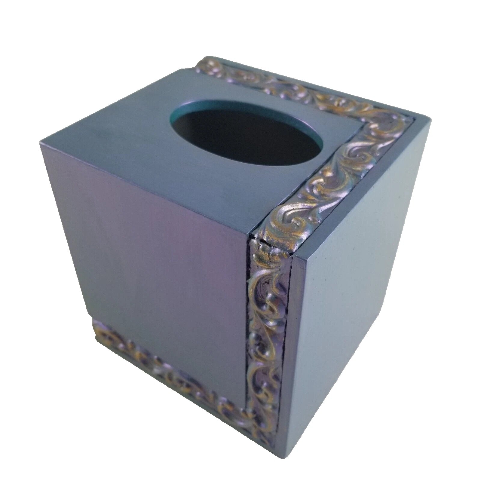 Tissue Box Cover Holder Blue Gold Details Acrylic Square | eBay