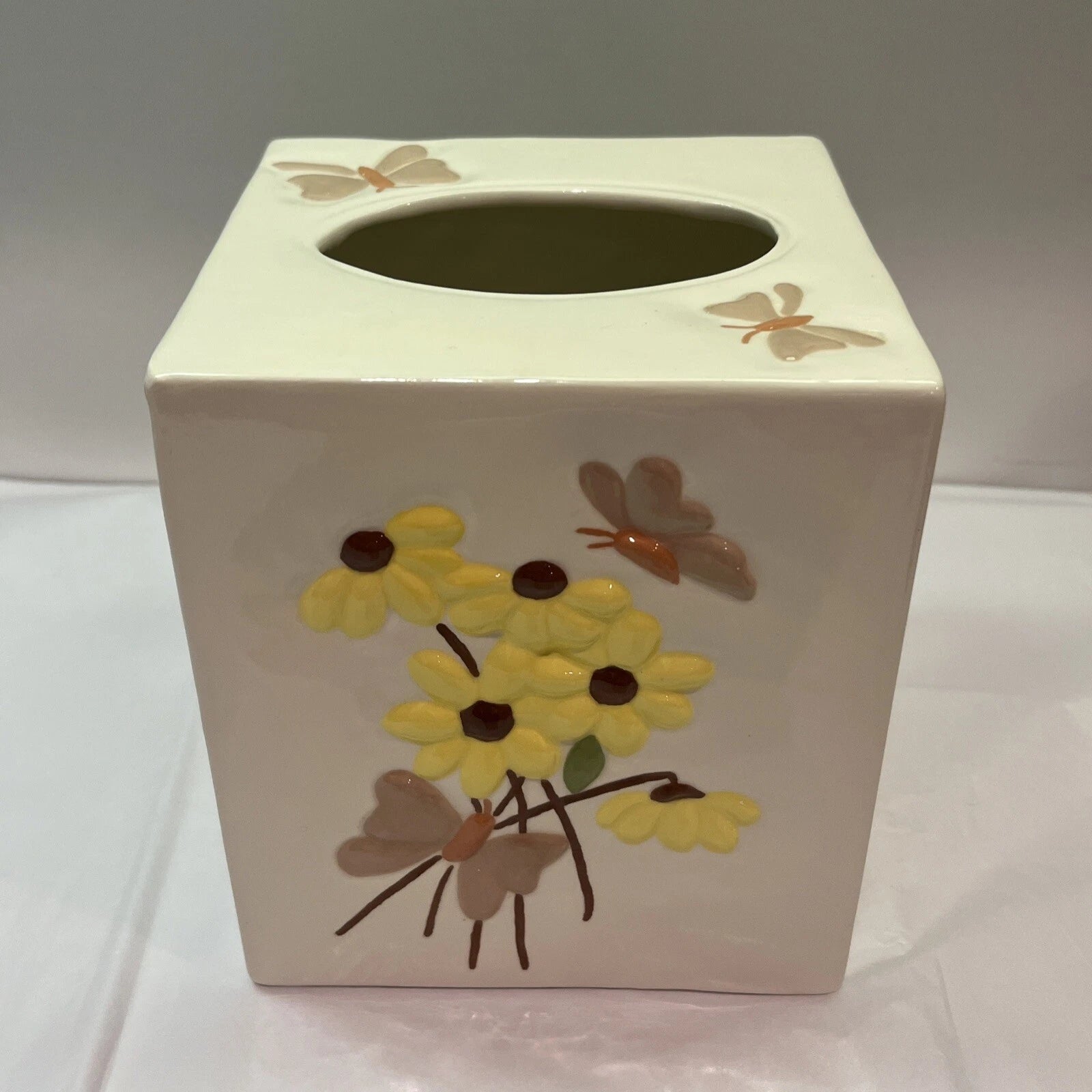 Vintage Ceramic Tissue Box Holder Butterfly Sunflower Brown Yellow Retro | eBay