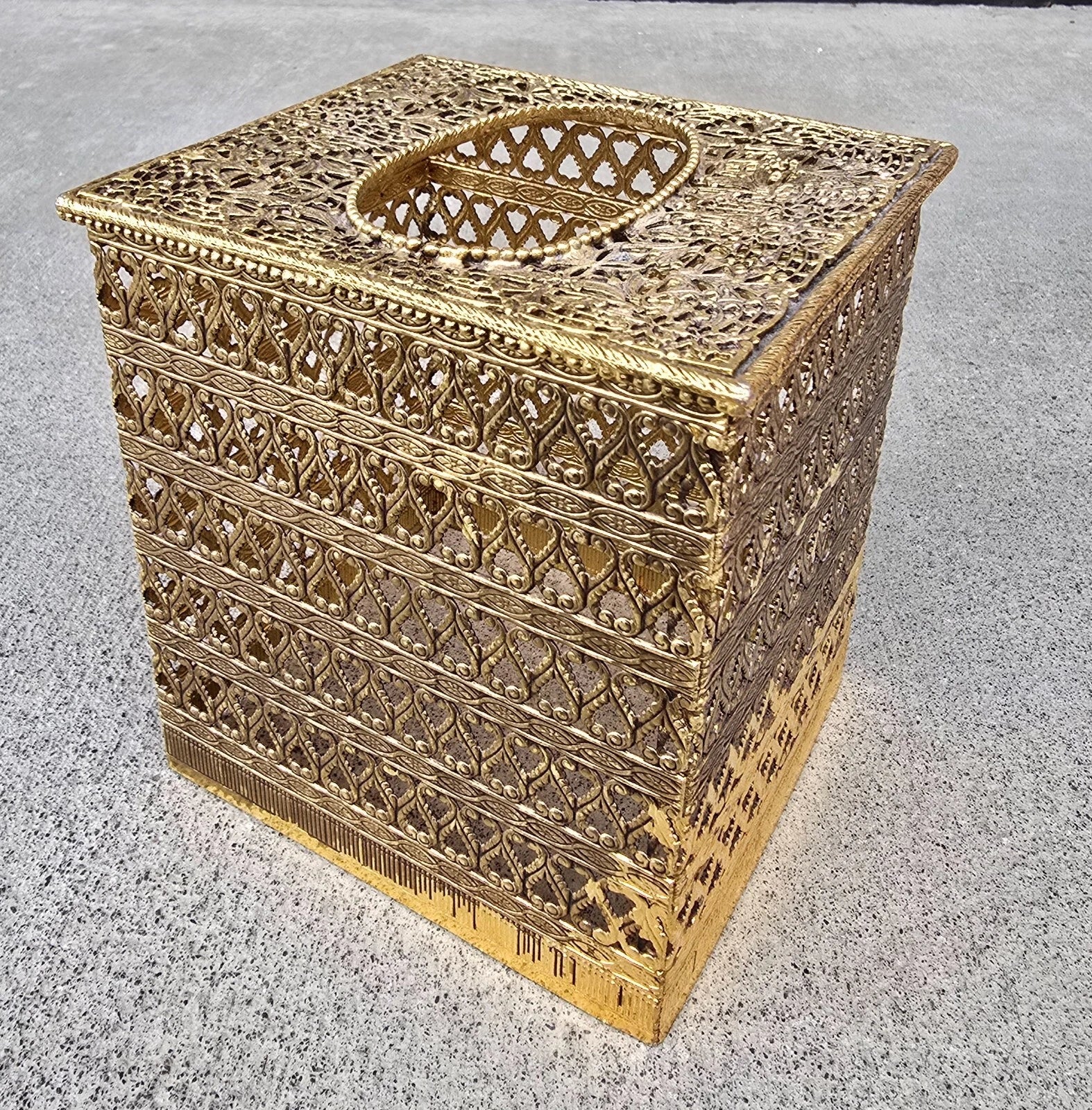 Vintage MCM Hollywood Regency Ormolu Metal Filigree Square Tissue Box Cover | eBay