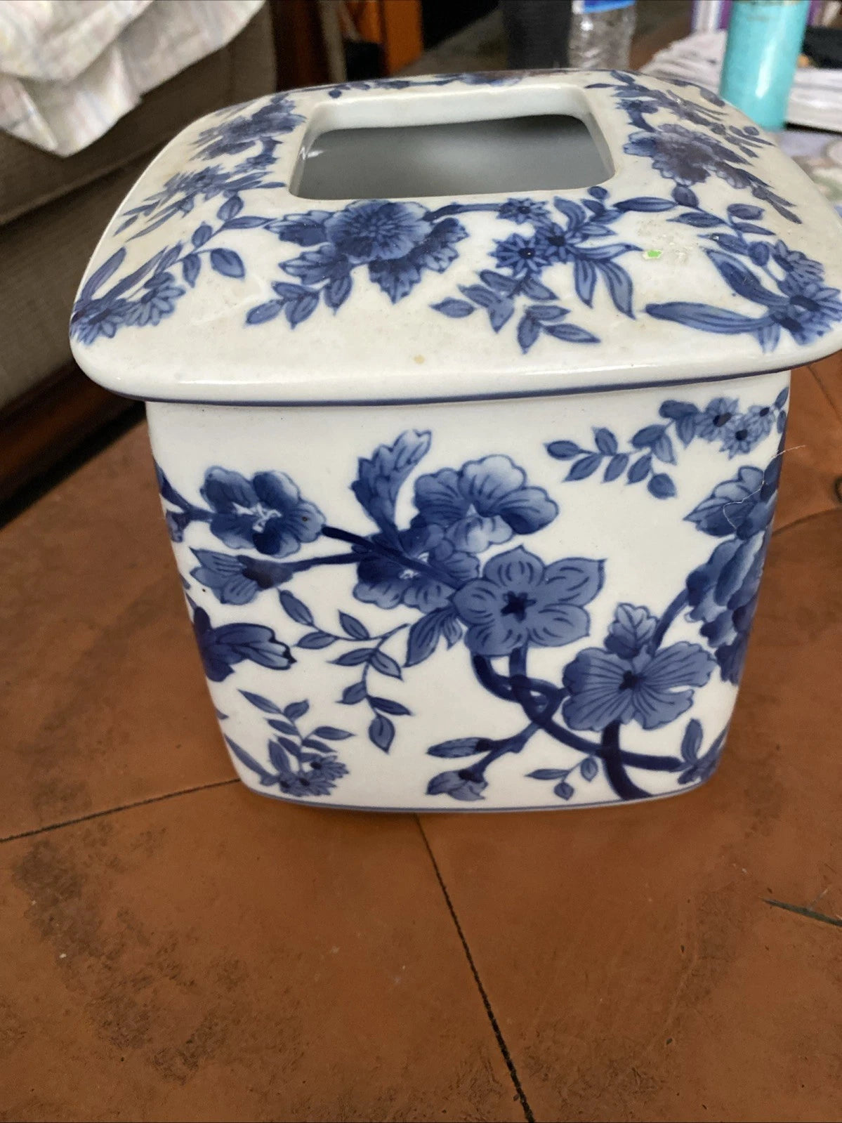 Tissue Box Cover Vintage Ceramic Blue & White Floral Chinoiserie | eBay