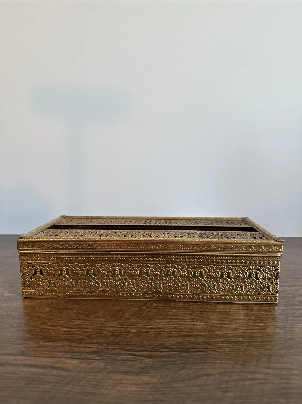 Vintage Ornate Hollywood Regency Floral Filigree Tissue Box MCM Metal Gold Retro | eBay
