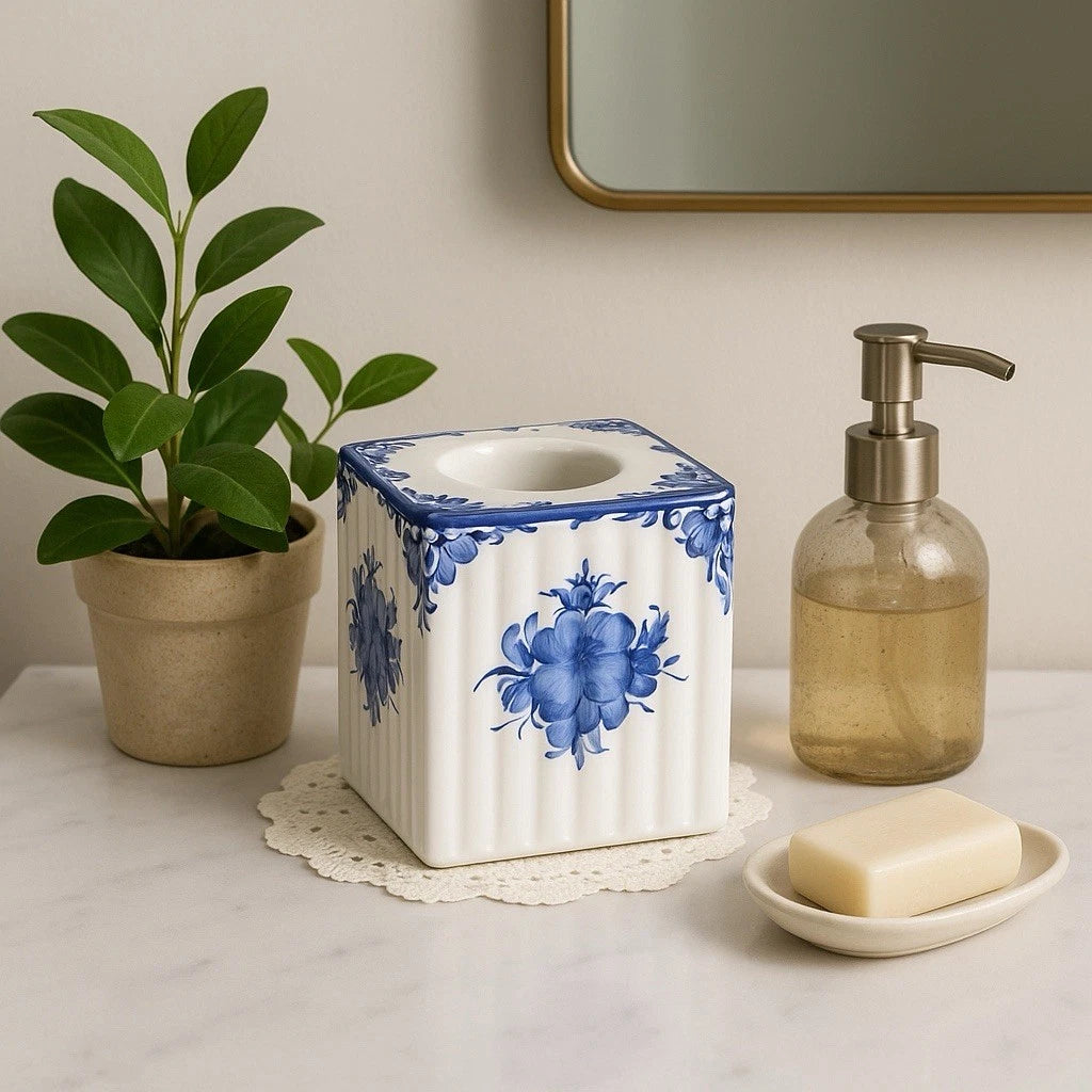 Portuguese Blue White Floral Ceramic Tissue Box Cover Painted Porcelain Bath | eBay