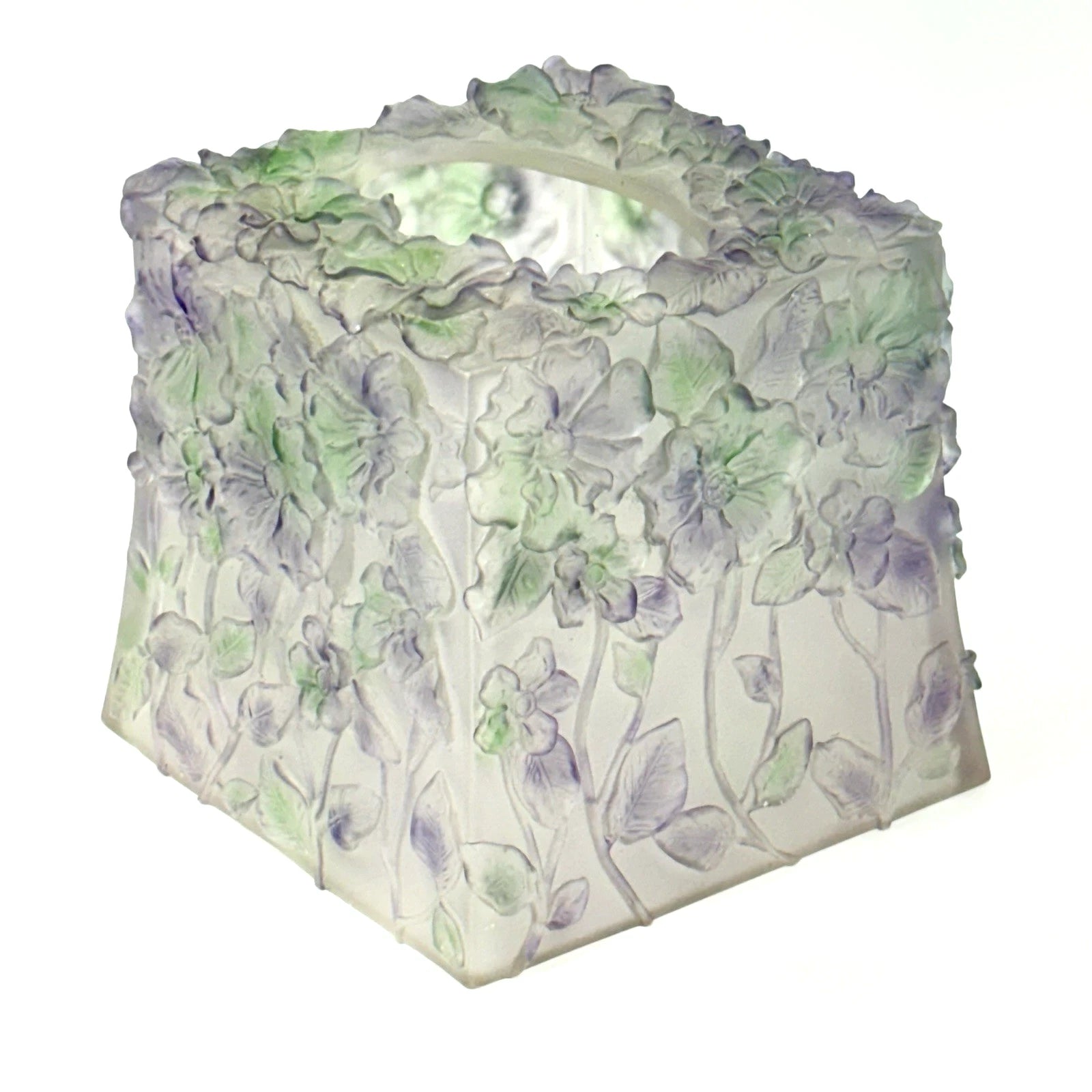 Tissue Box Cover Square Acrylic Raised Purple Green Flowers 6.25" Thick Plastic | eBay